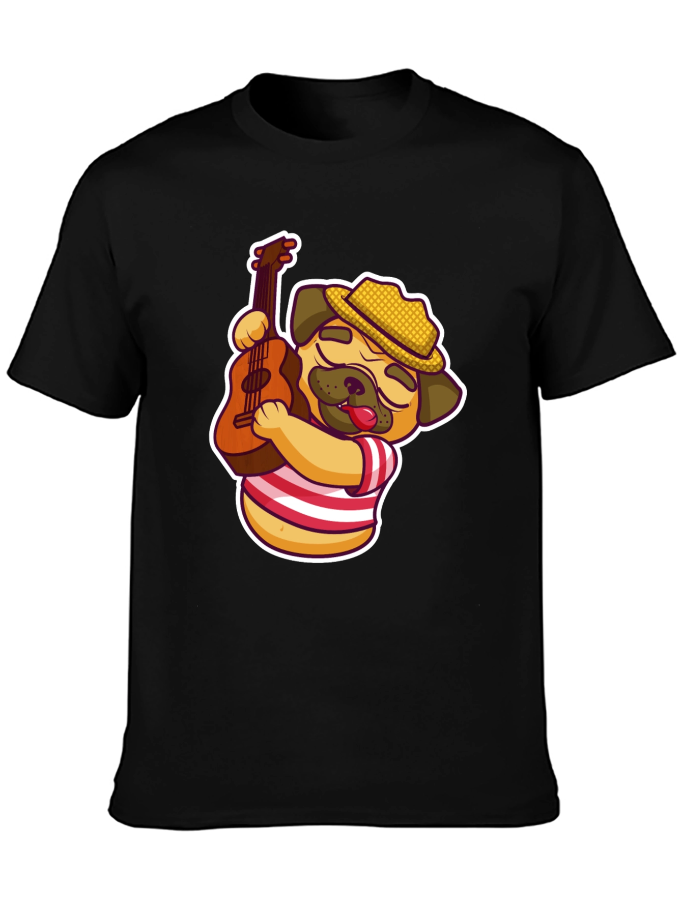 Cool Pug Guitarist T-Shirt - Black