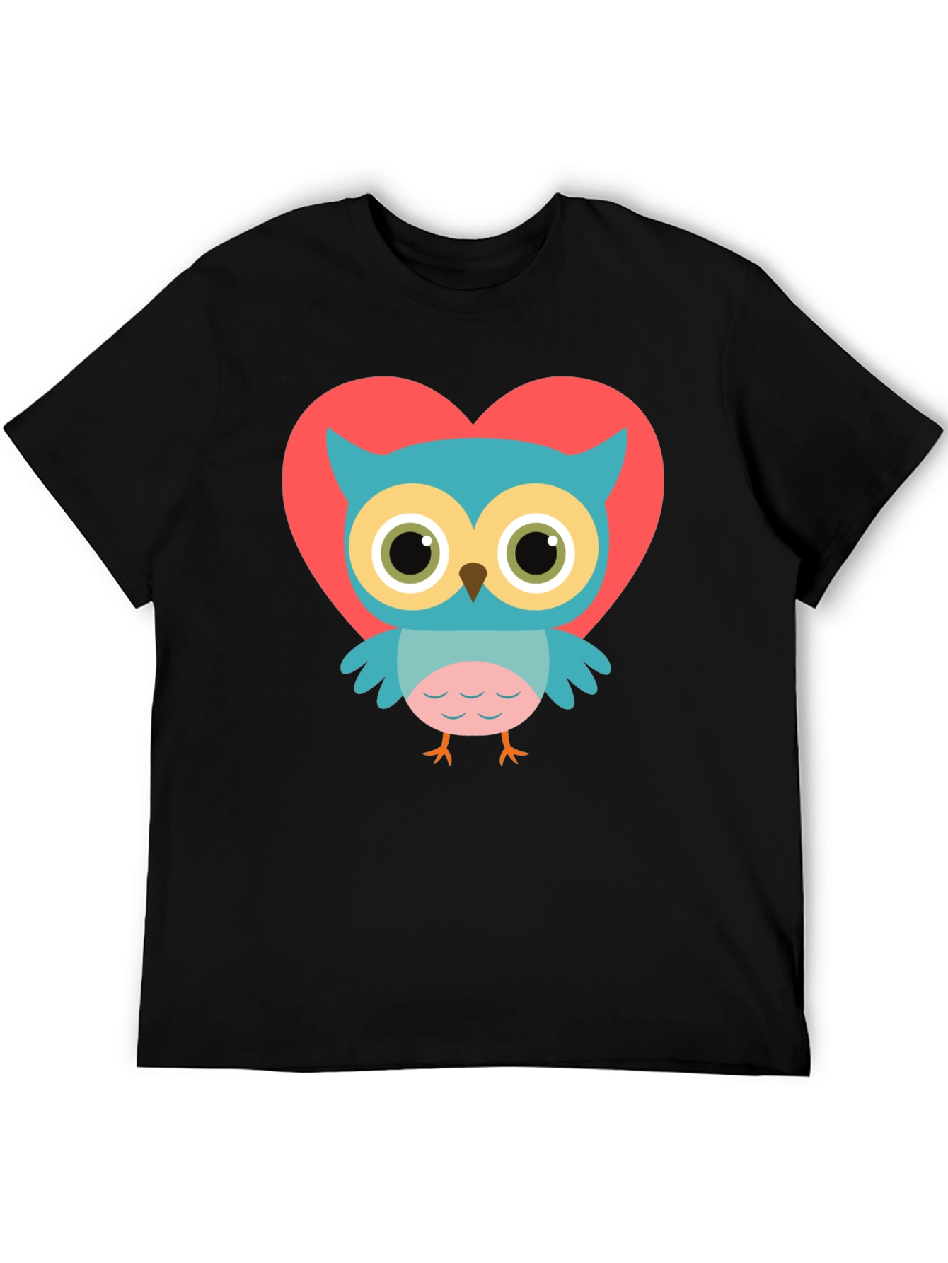 Cute Owl Heart Graphic Black T-Shirt