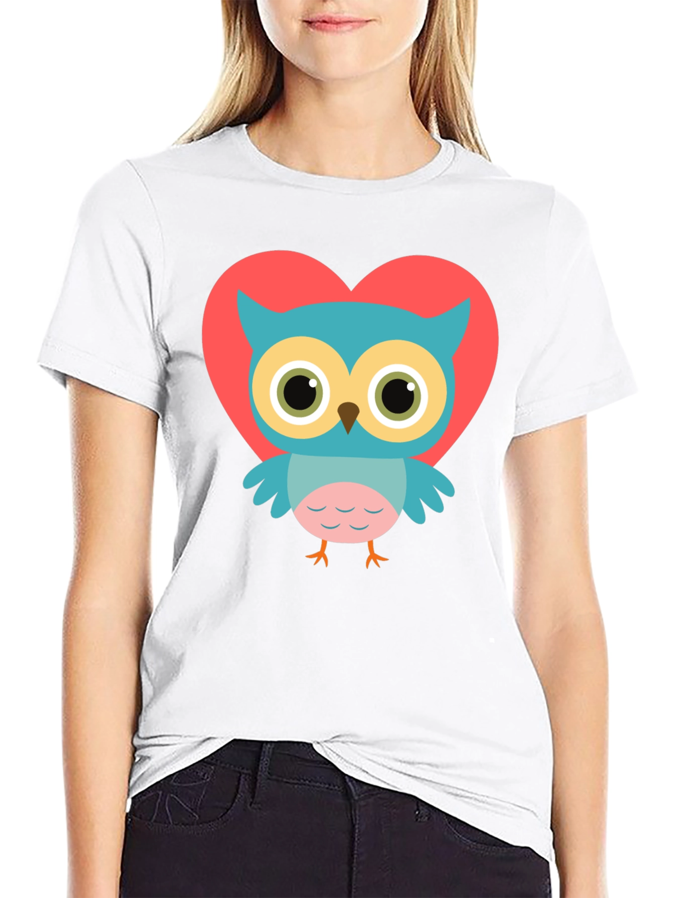 Cute Owl Heart Graphic Black T-Shirt