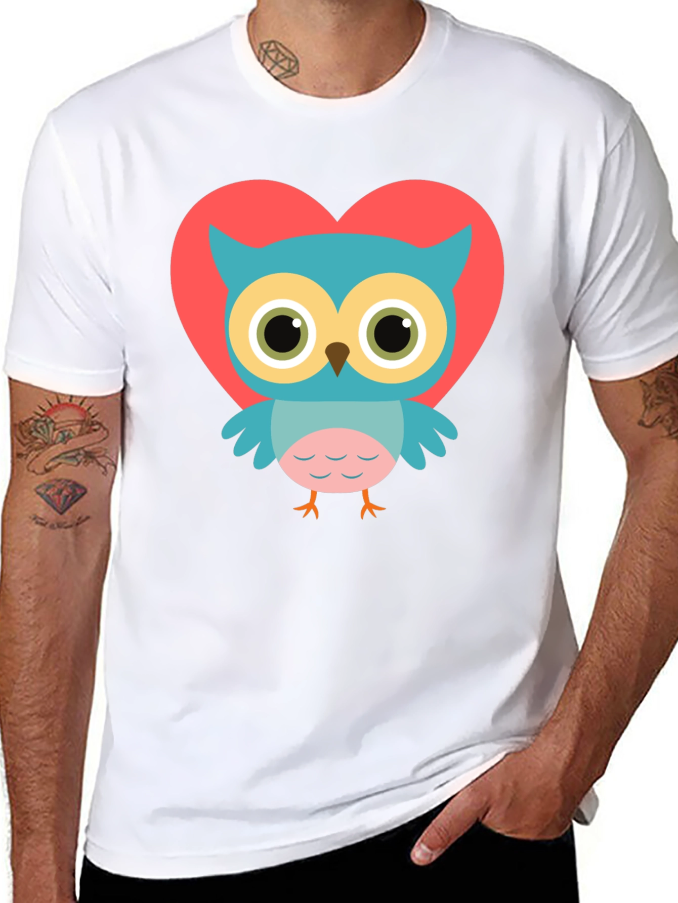 Cute Owl Heart Graphic Black T-Shirt