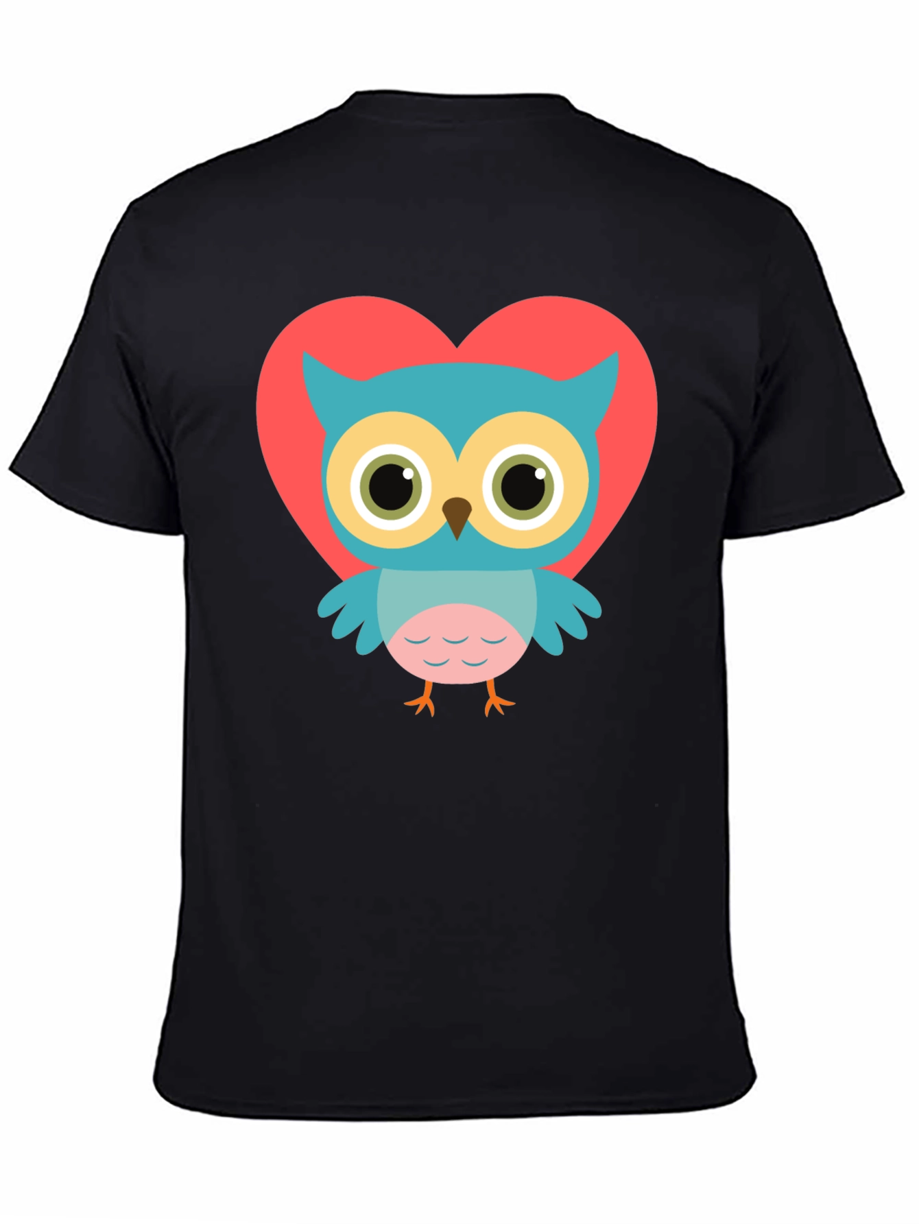 Cute Owl Heart Graphic Black T-Shirt