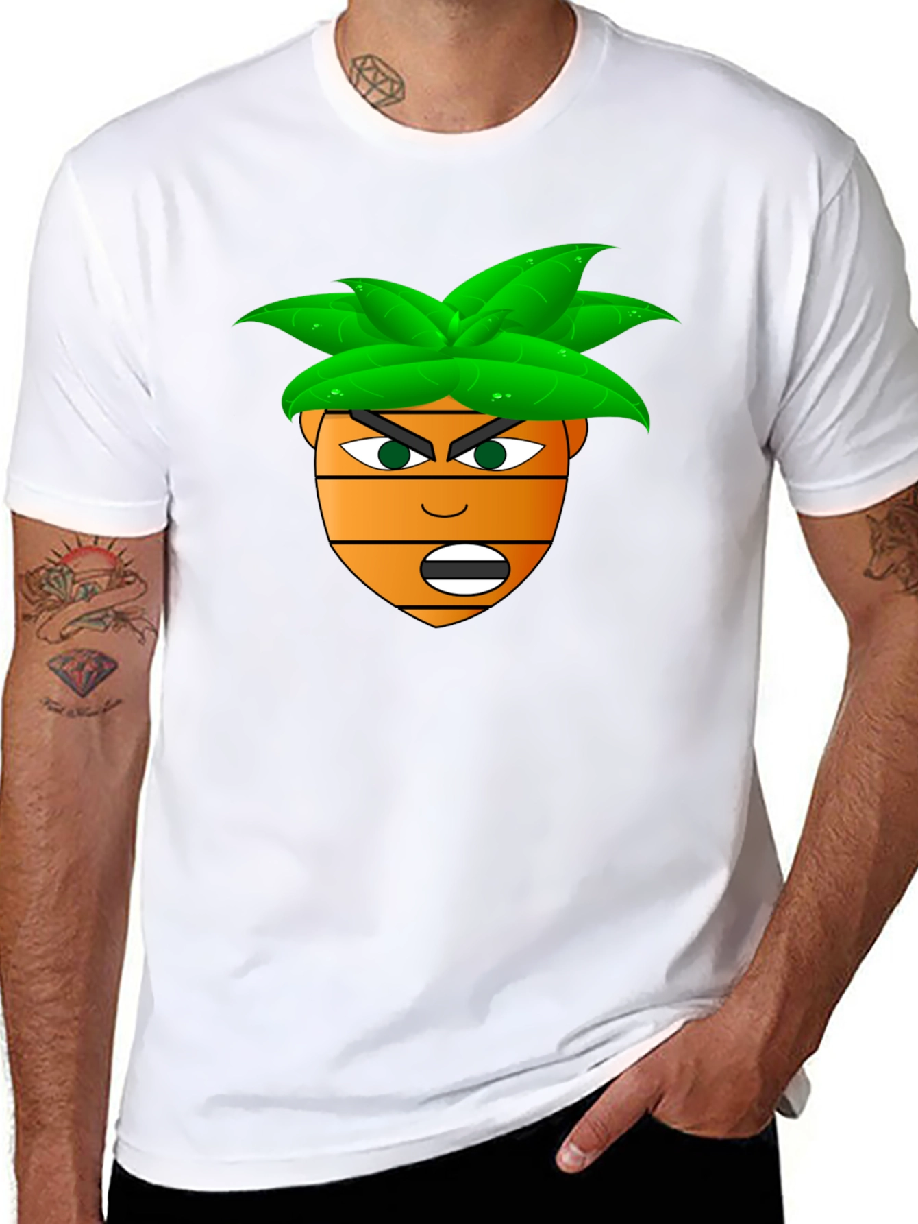 Funny Cartoon Carrot Head T-Shirt - Black