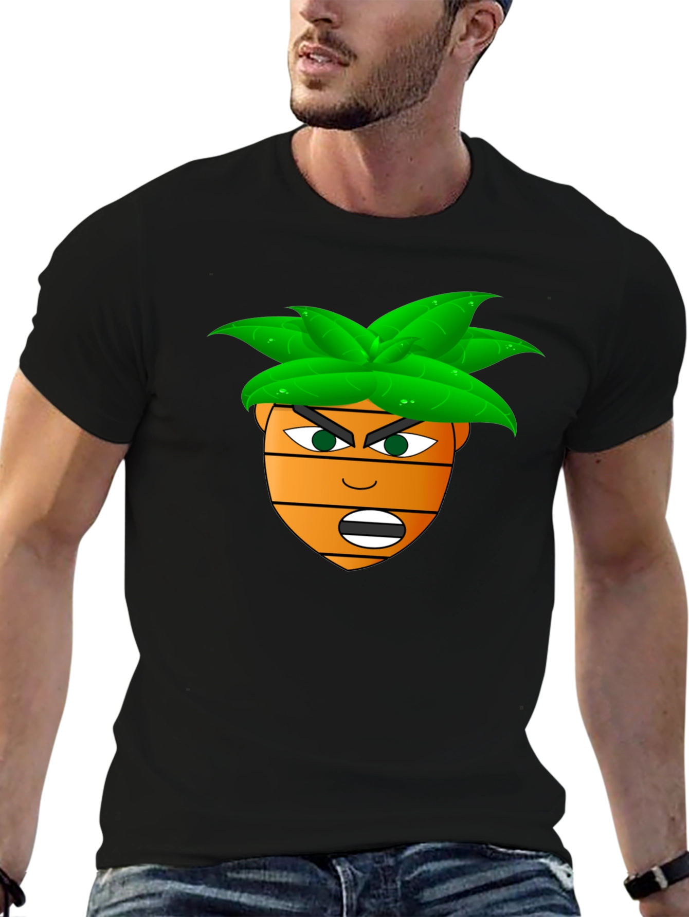 Funny Cartoon Carrot Head T-Shirt - Black