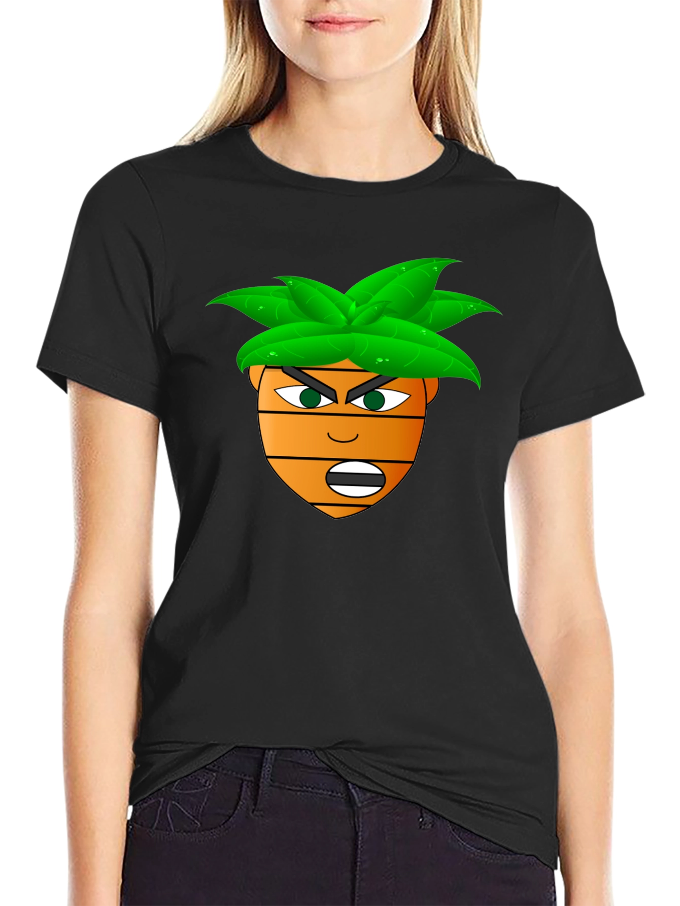 Funny Cartoon Carrot Head T-Shirt - Black