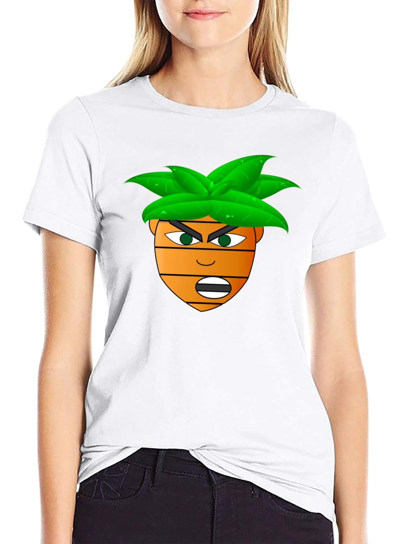Funny Cartoon Carrot Head T-Shirt - Black