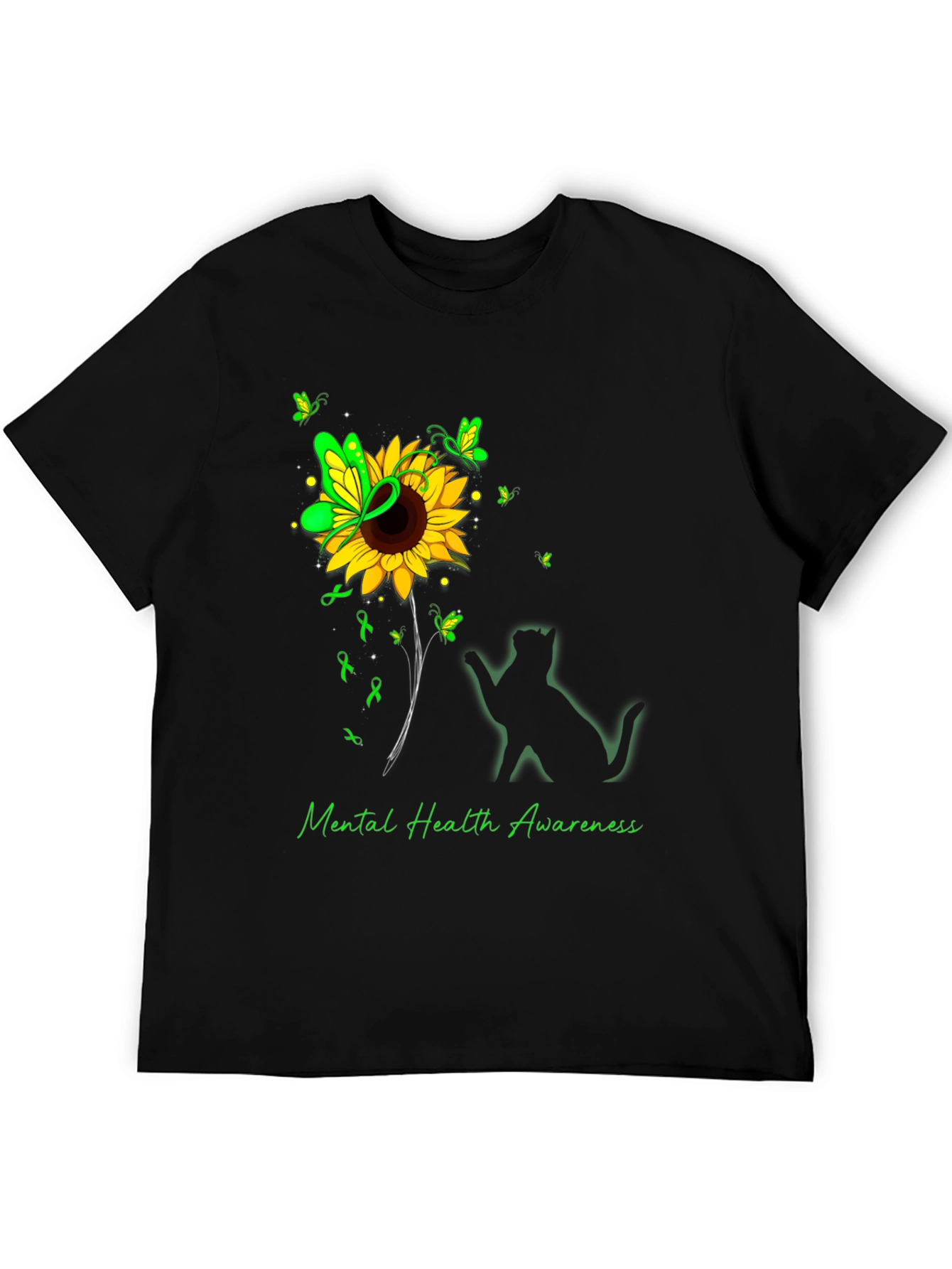 Mental Health Awareness Sunflower Cat T-Shirt