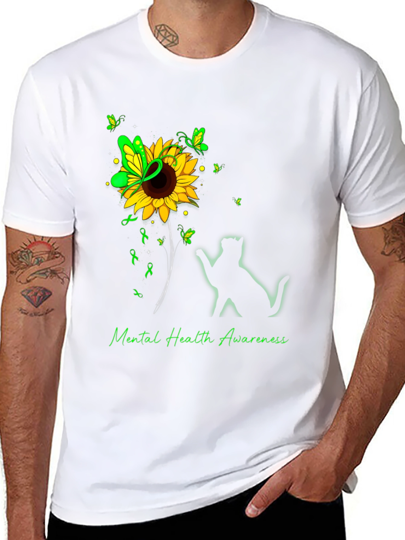 Mental Health Awareness Sunflower Cat T-Shirt