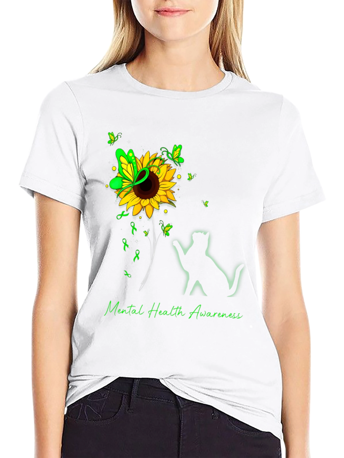 Mental Health Awareness Sunflower Cat T-Shirt