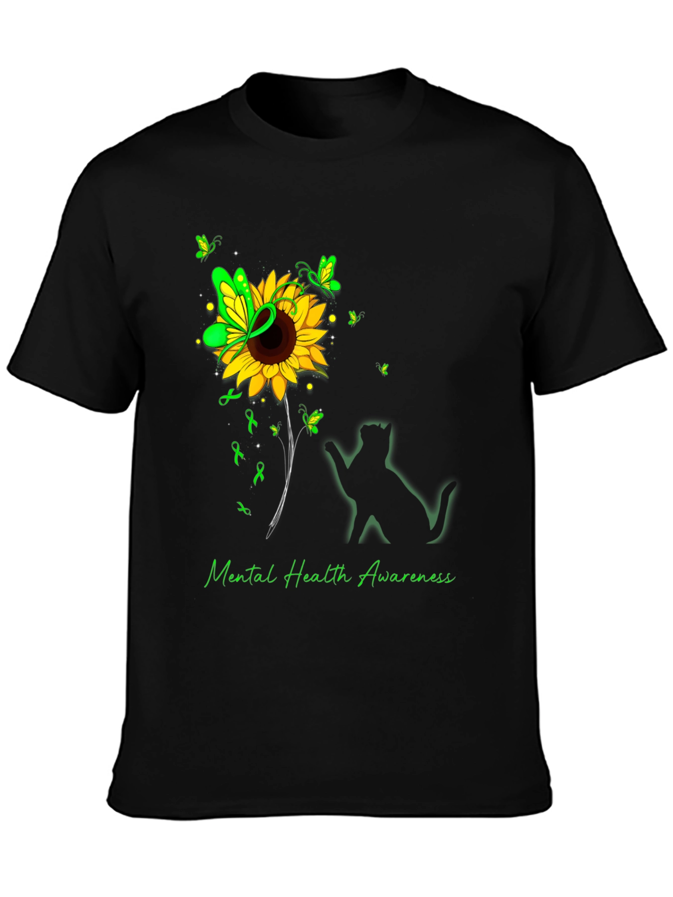 Mental Health Awareness Sunflower Cat T-Shirt