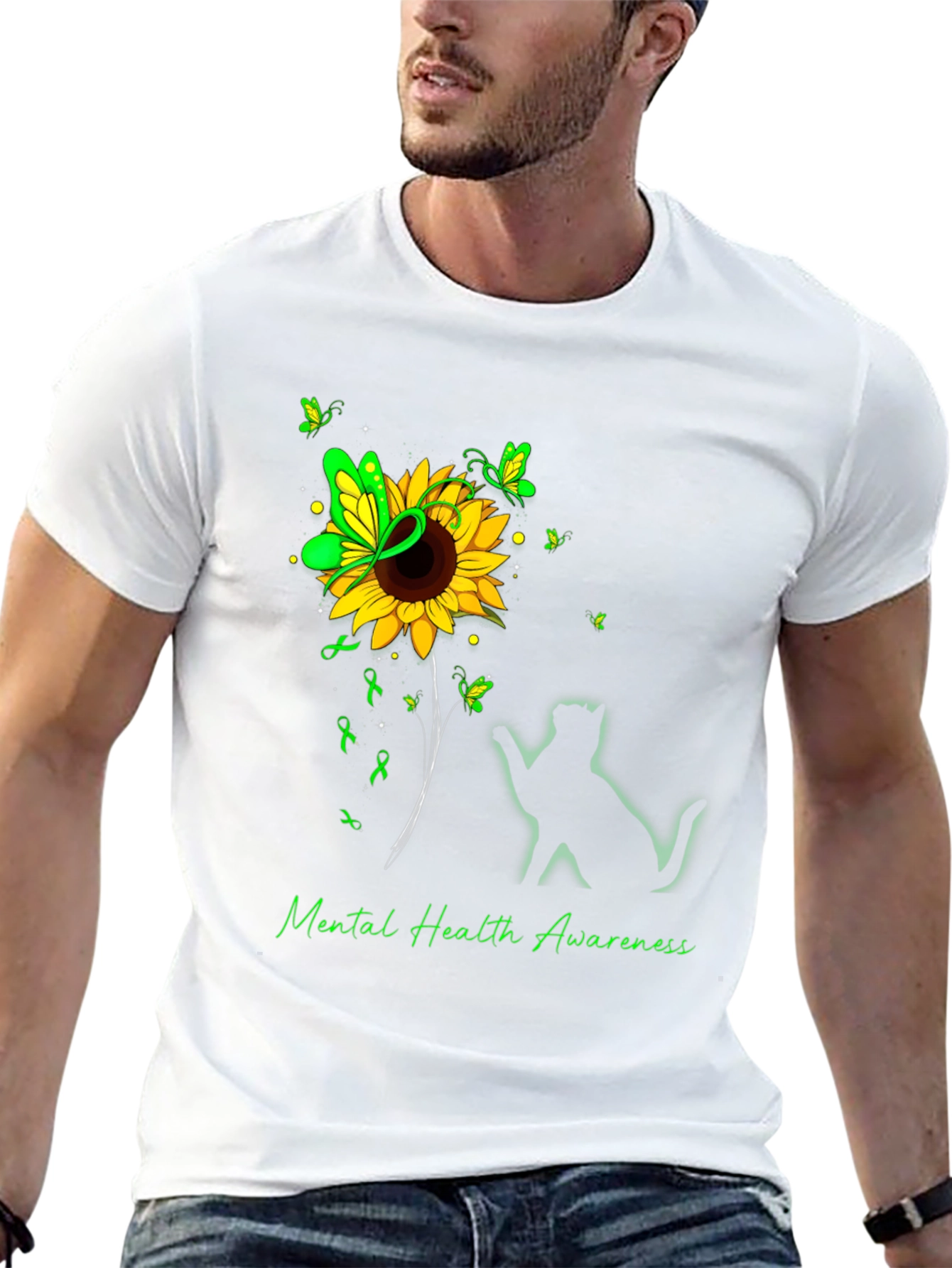 Mental Health Awareness Sunflower Cat T-Shirt