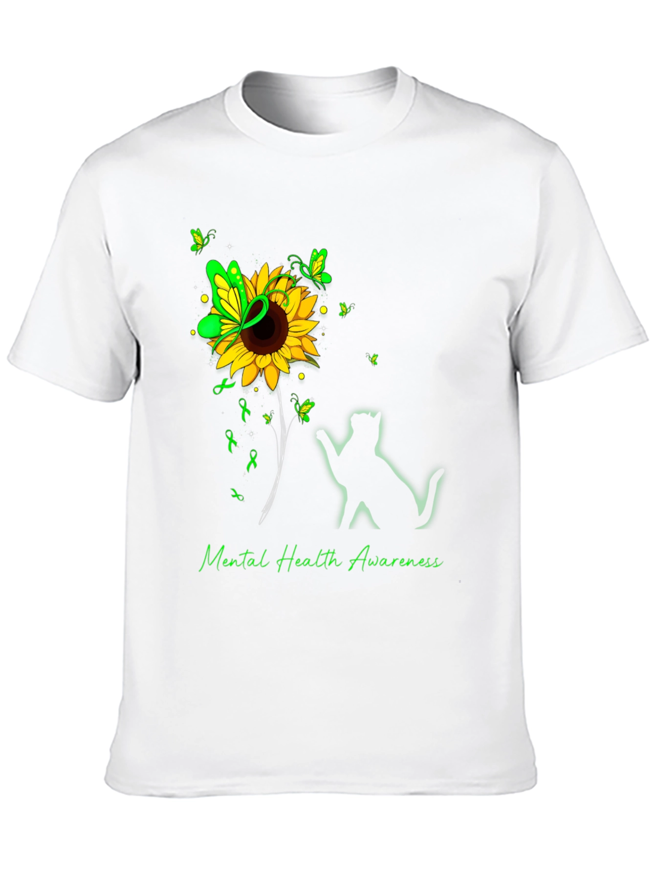 Mental Health Awareness Sunflower Cat T-Shirt