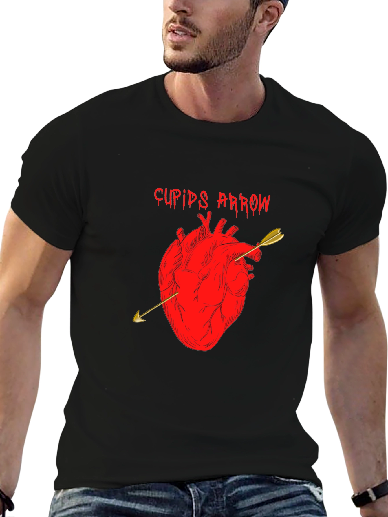 Cupids Arrow Heart Graphic T-Shirt - Black