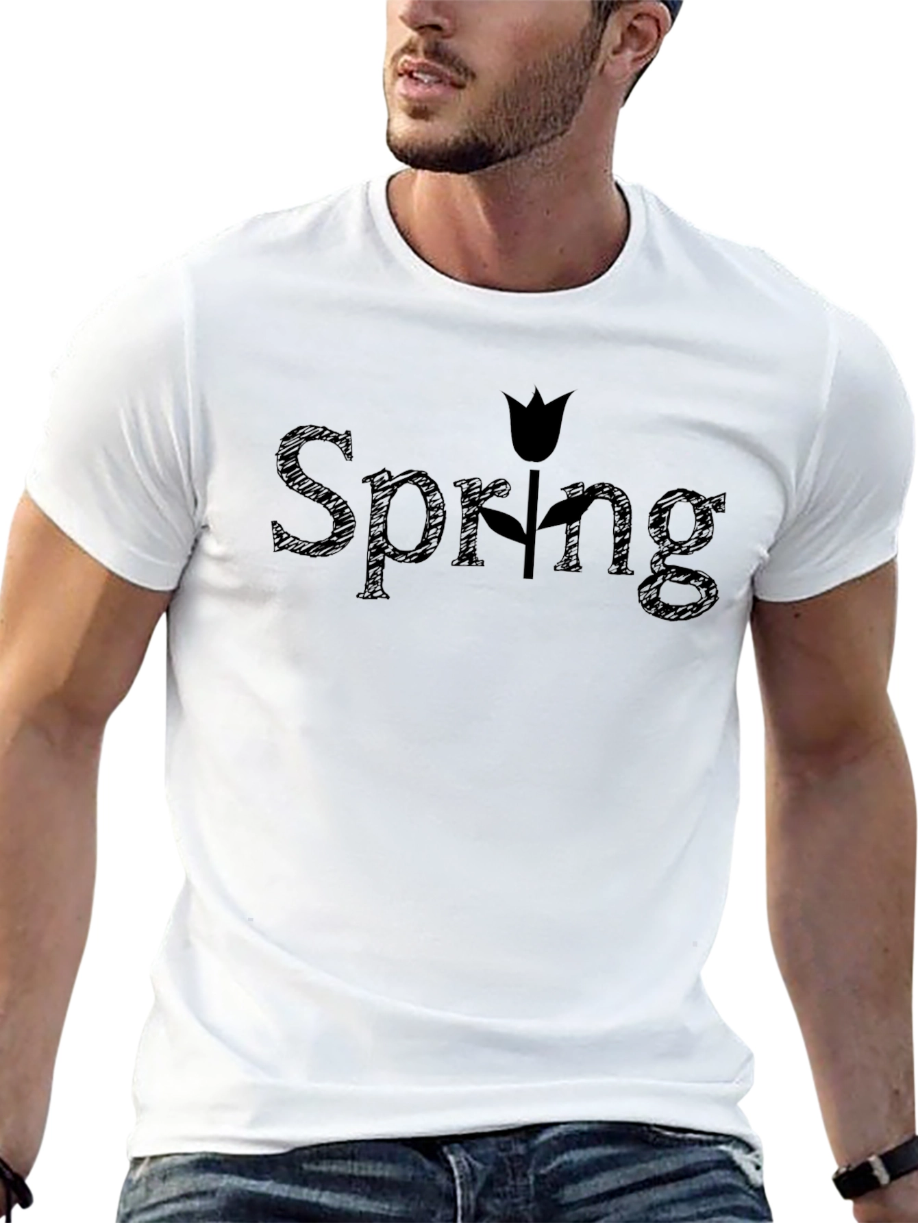 Spring Tulip Graphic Black T-Shirt