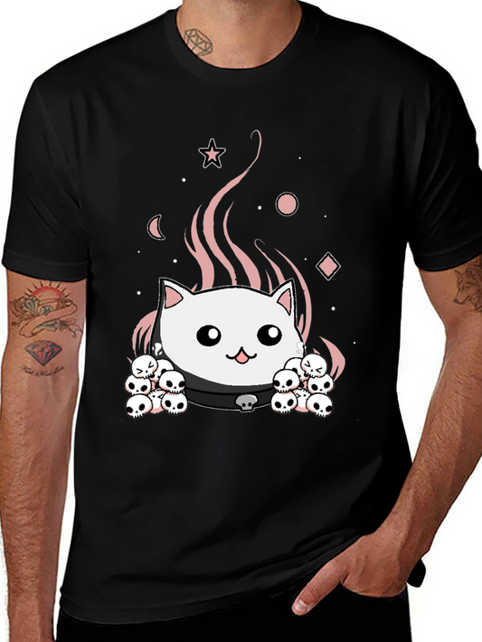 Gothic Cat Skull T-Shirt - Cute Spooky Design