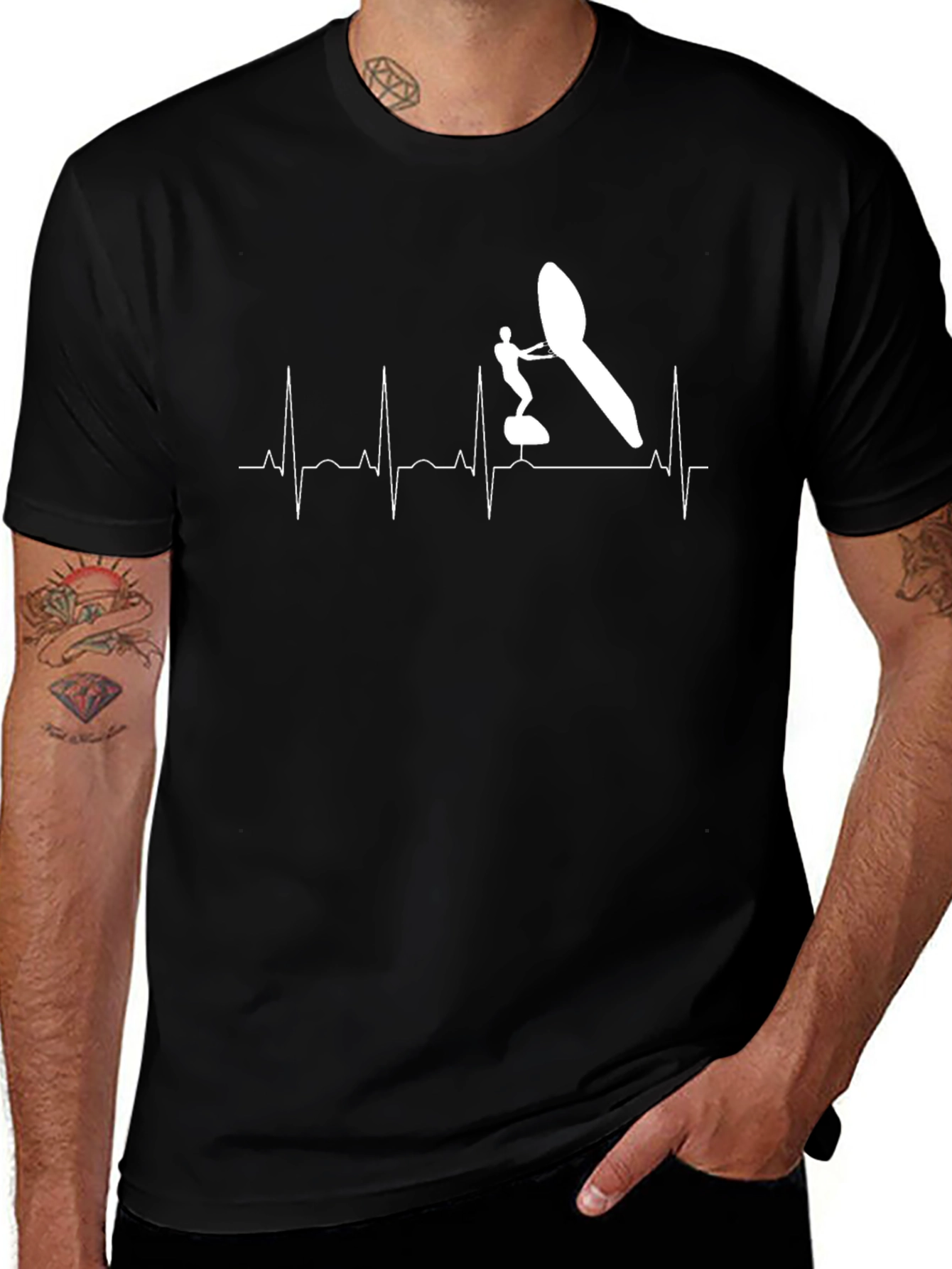 Windsurfing Heartbeat T-Shirt - Black