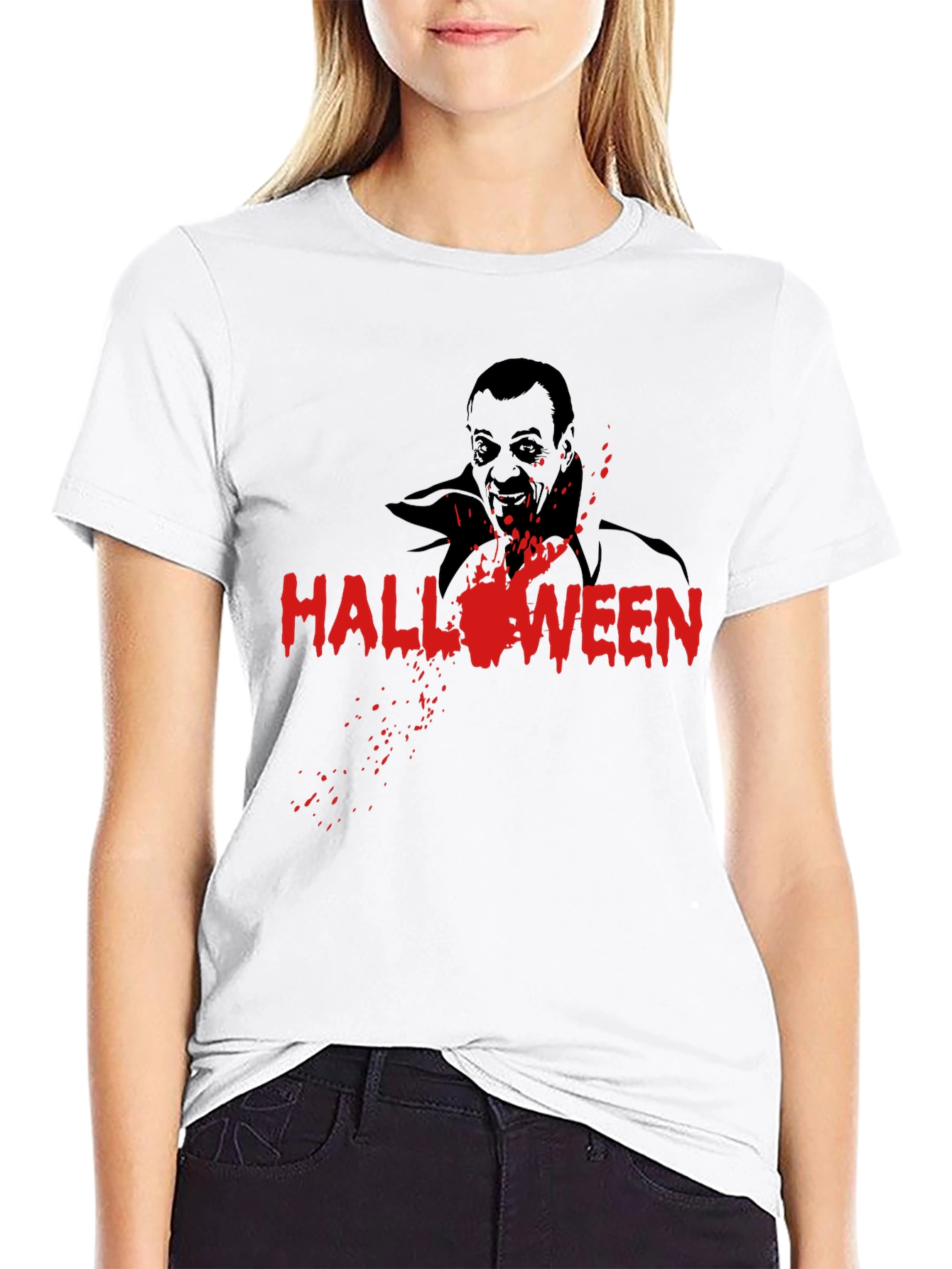 Halloween Vampire Graphic Tee - Black Cotton T-Shirt