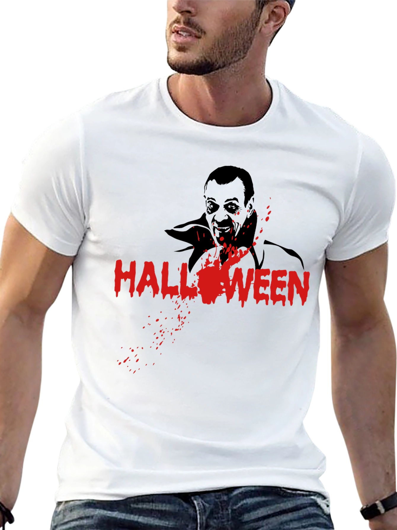 Halloween Vampire Graphic Tee - Black Cotton T-Shirt