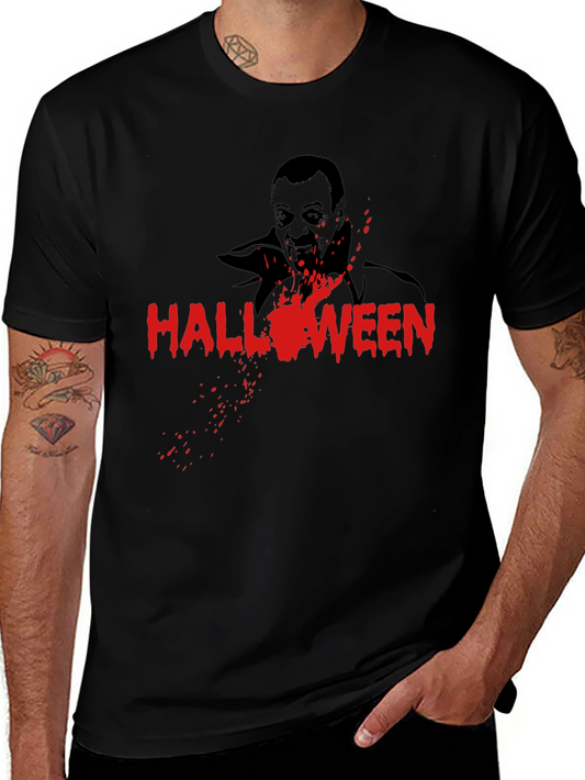 Halloween Vampire Graphic Tee - Black Cotton T-Shirt