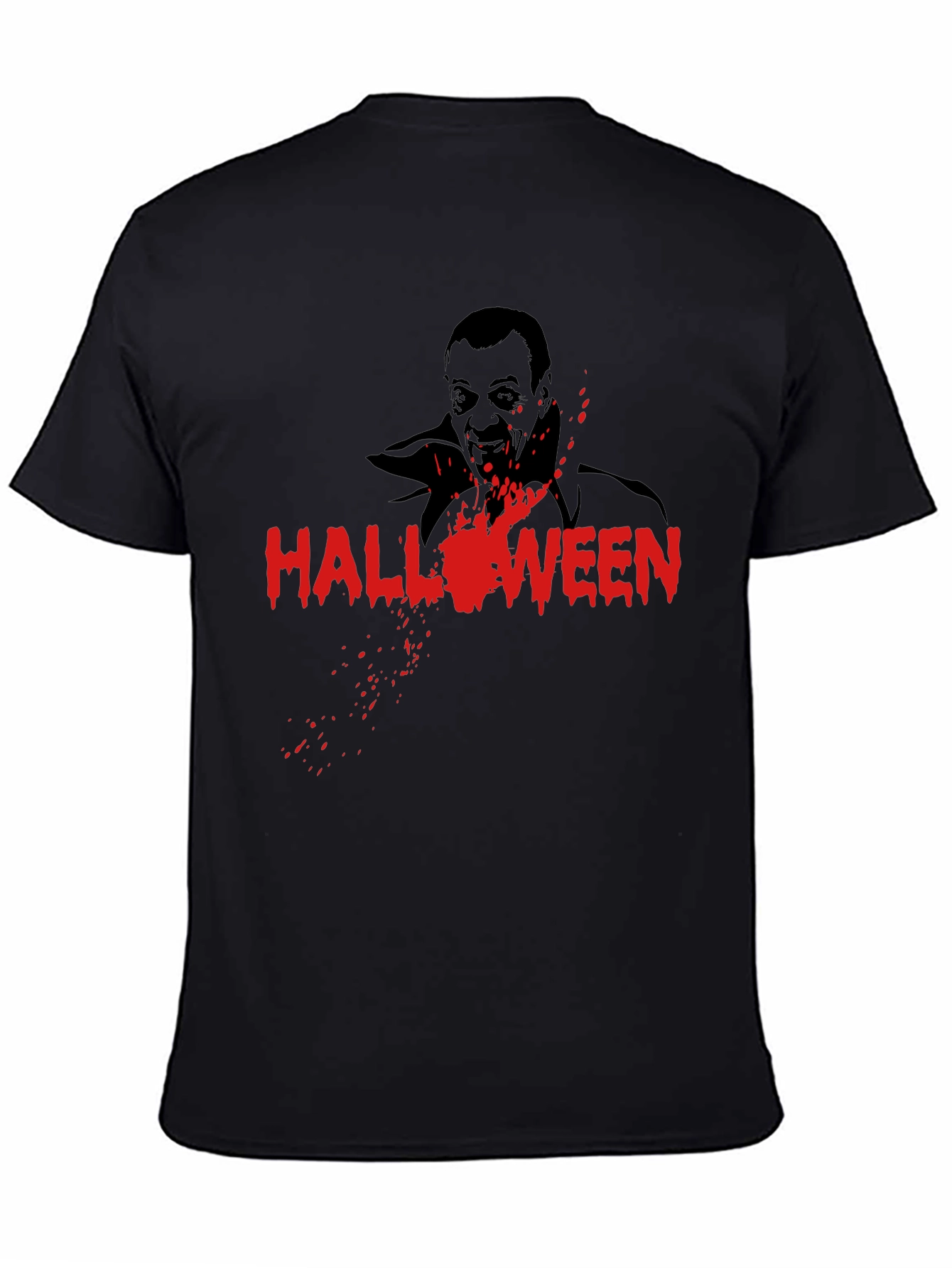 Halloween Vampire Graphic Tee - Black Cotton T-Shirt