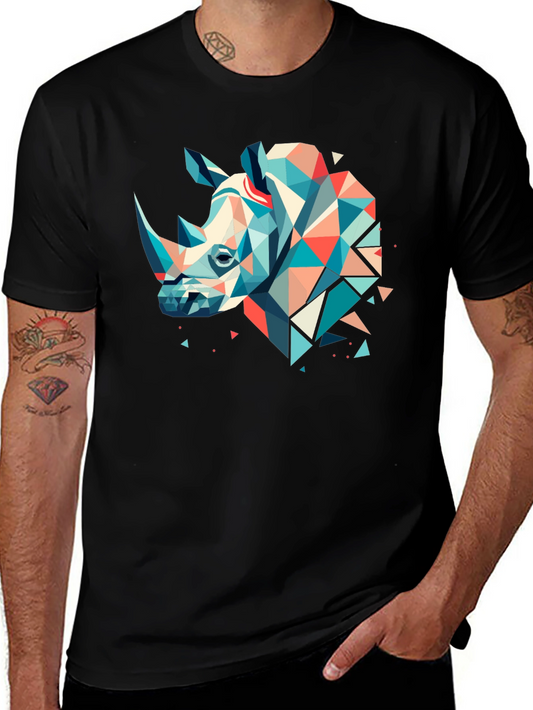 Geometric Rhino Graphic Tee - Modern Art Shirt