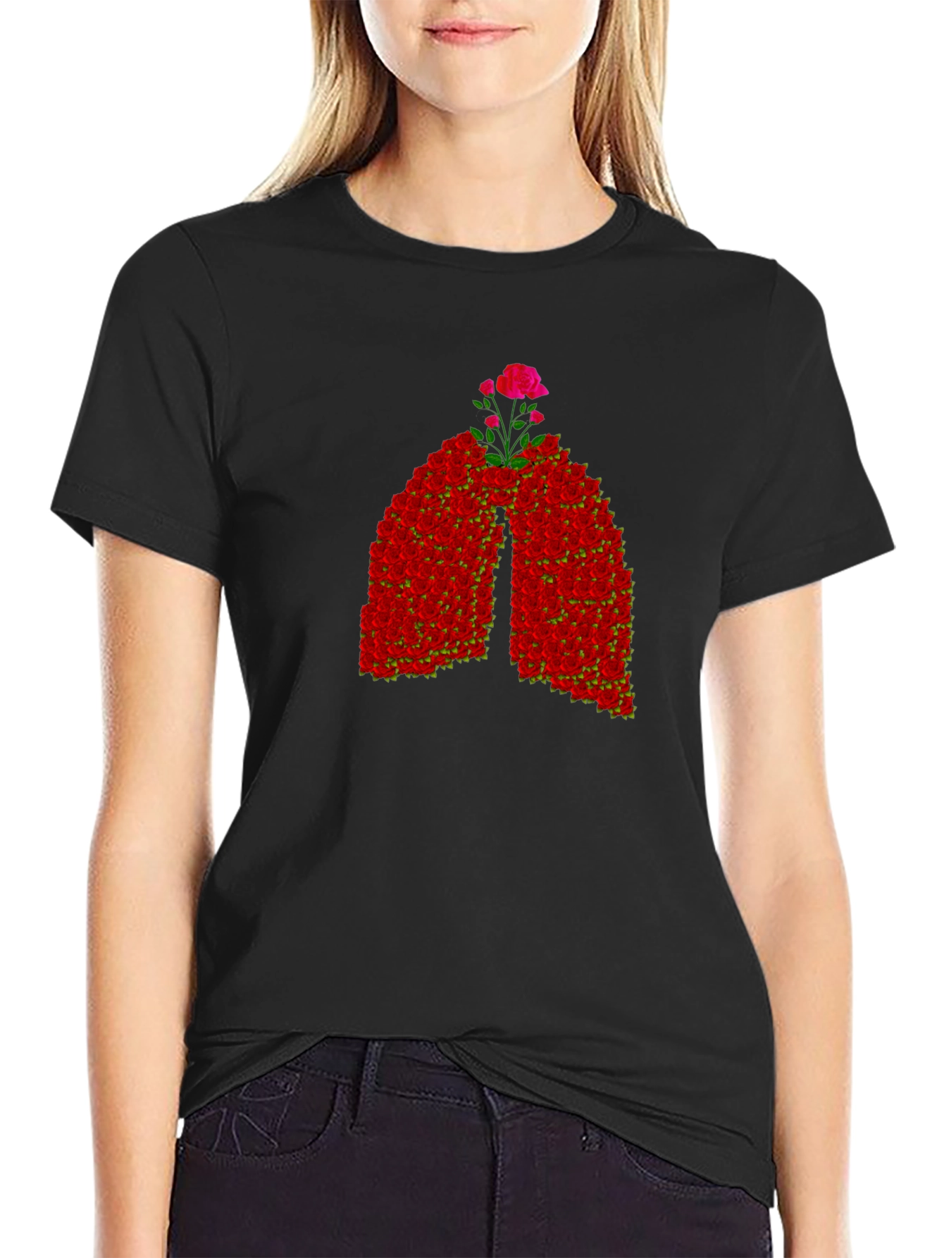 Floral Lungs Graphic Tee - Black