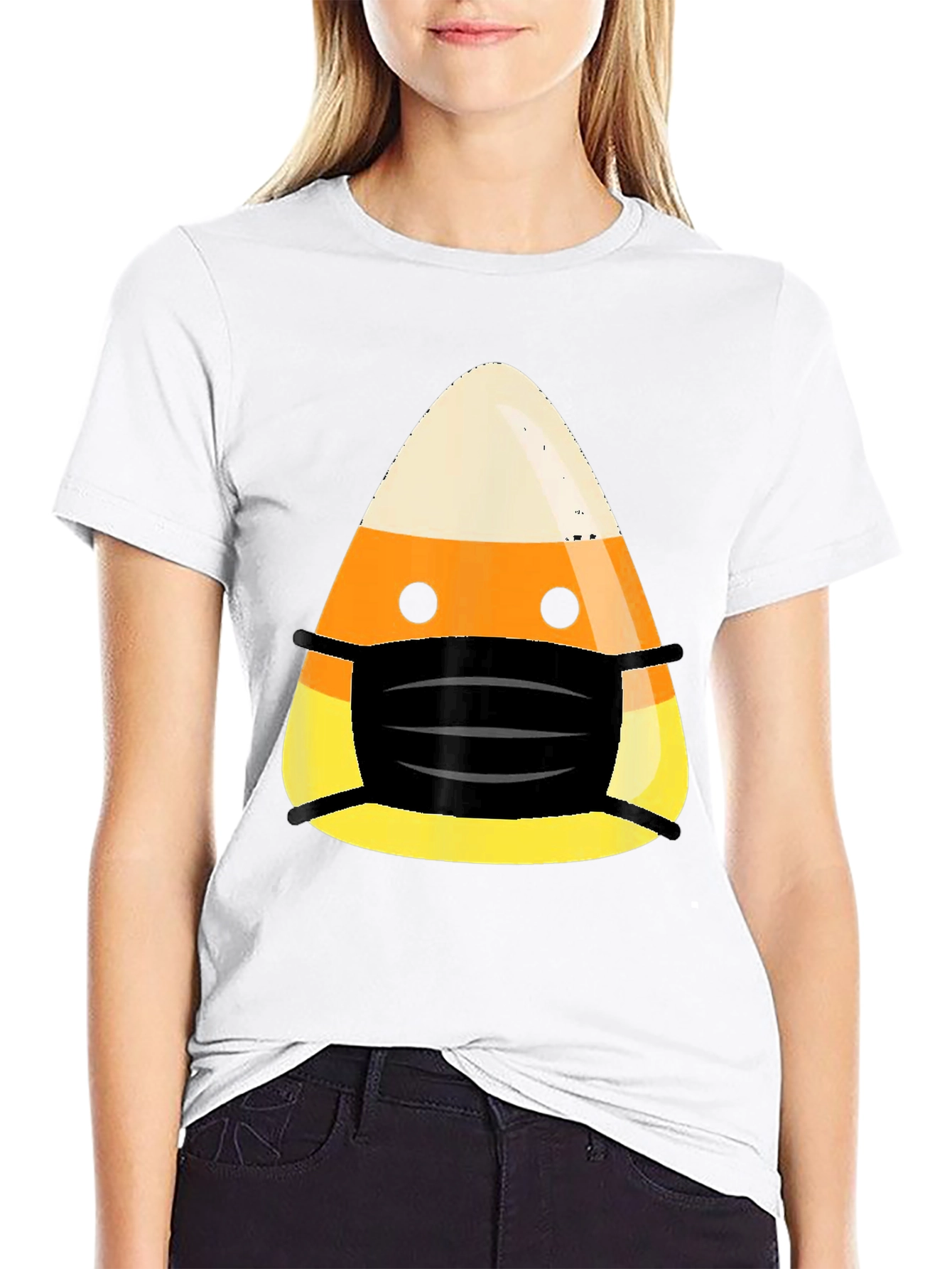 Candy Corn Mask Halloween Black T-Shirt