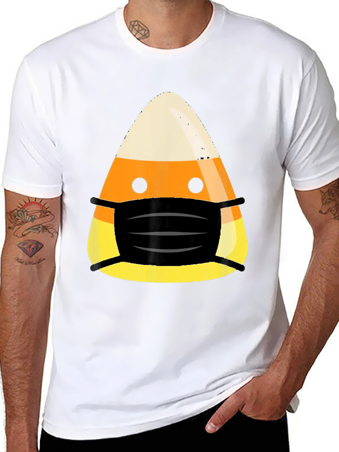 Candy Corn Mask Halloween Black T-Shirt