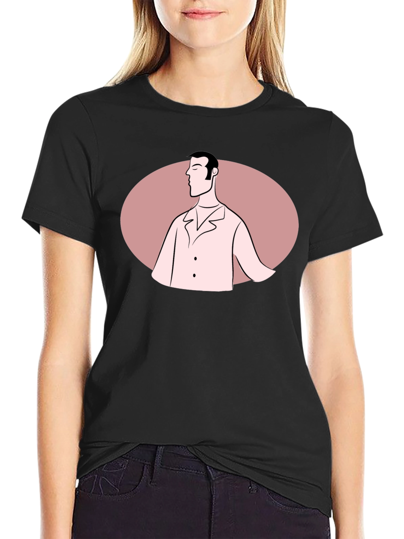 Retro Man Graphic Tee - Black Cotton Blend T-Shirt