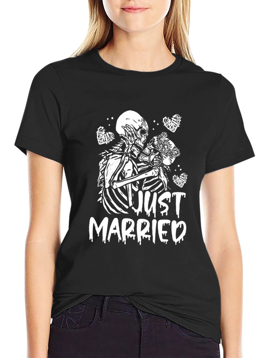 Just Married Skeleton Couple Graphic Tee