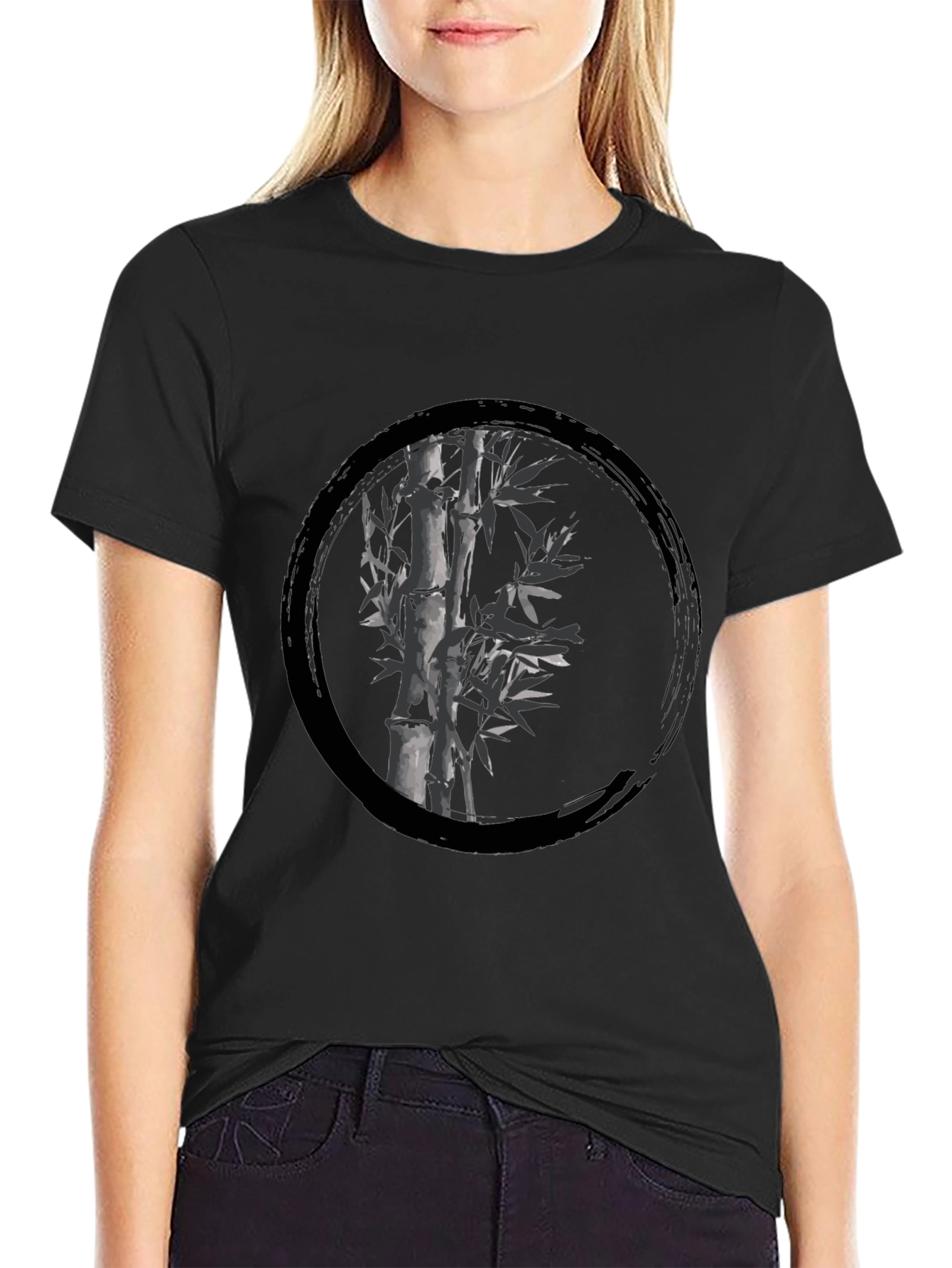 Zen Bamboo Circle Black T-Shirt