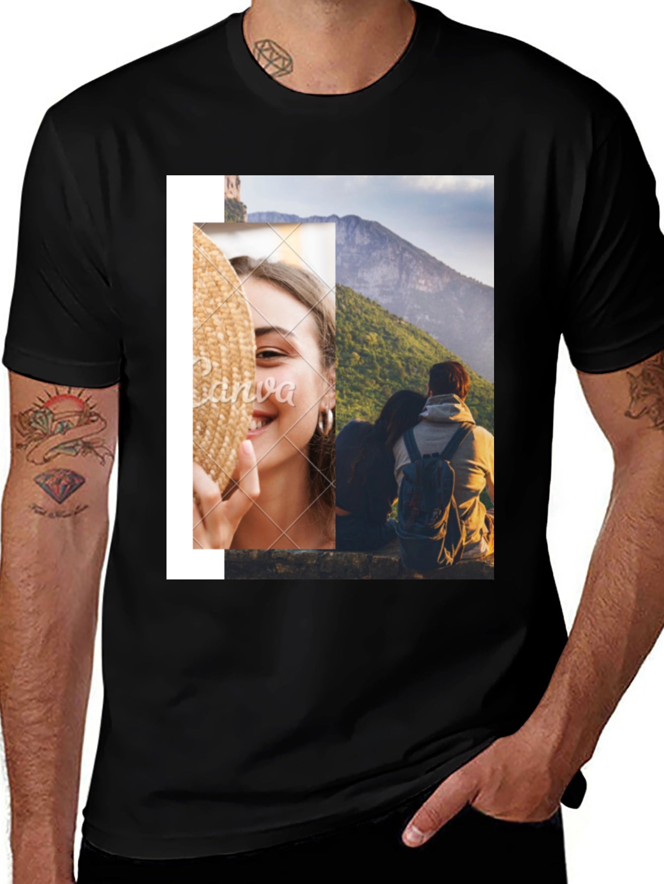 Stylish Graphic Print T-Shirt - Couples Scenic Design