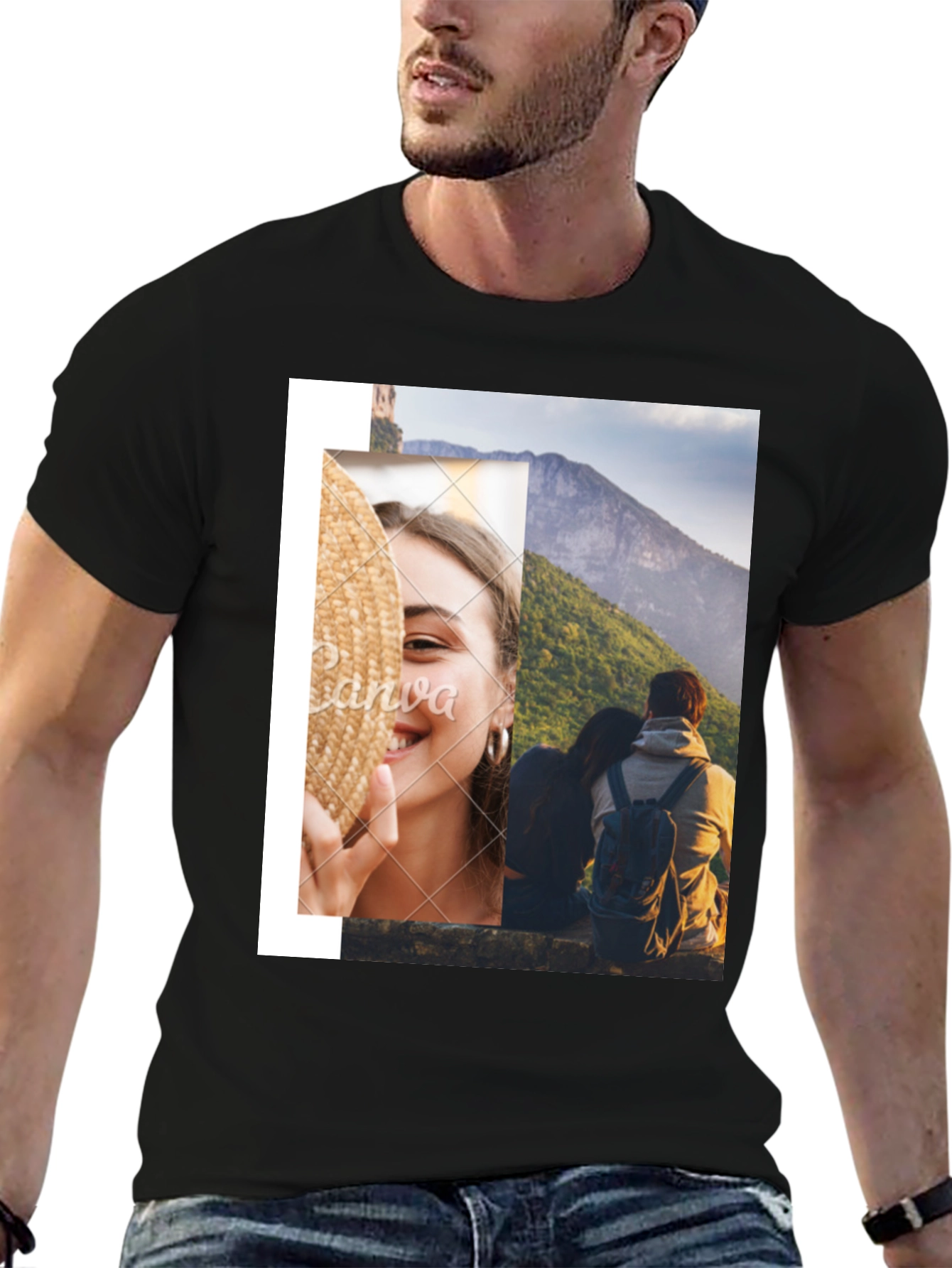 Stylish Graphic Print T-Shirt - Couples Scenic Design