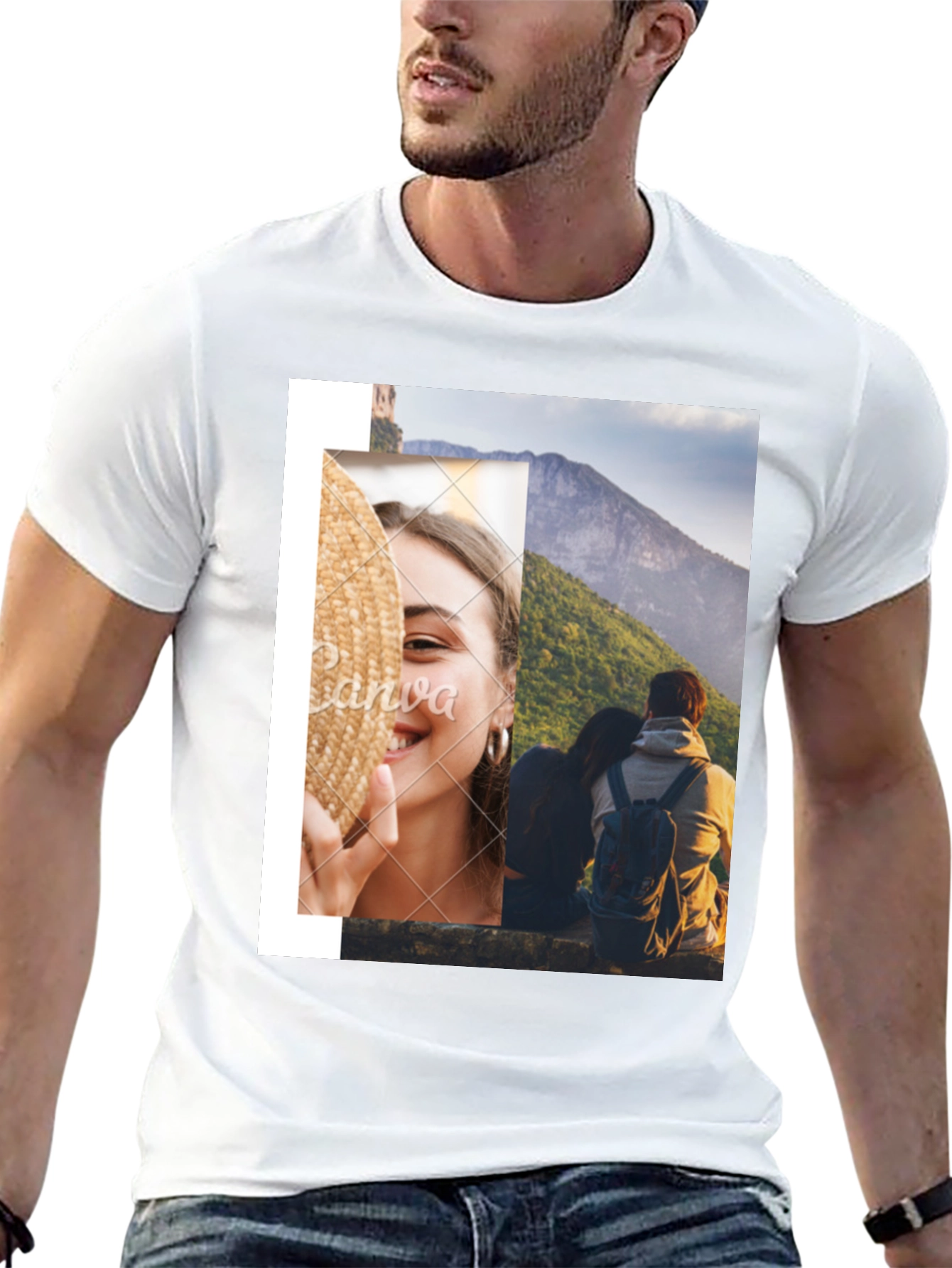 Stylish Graphic Print T-Shirt - Couples Scenic Design