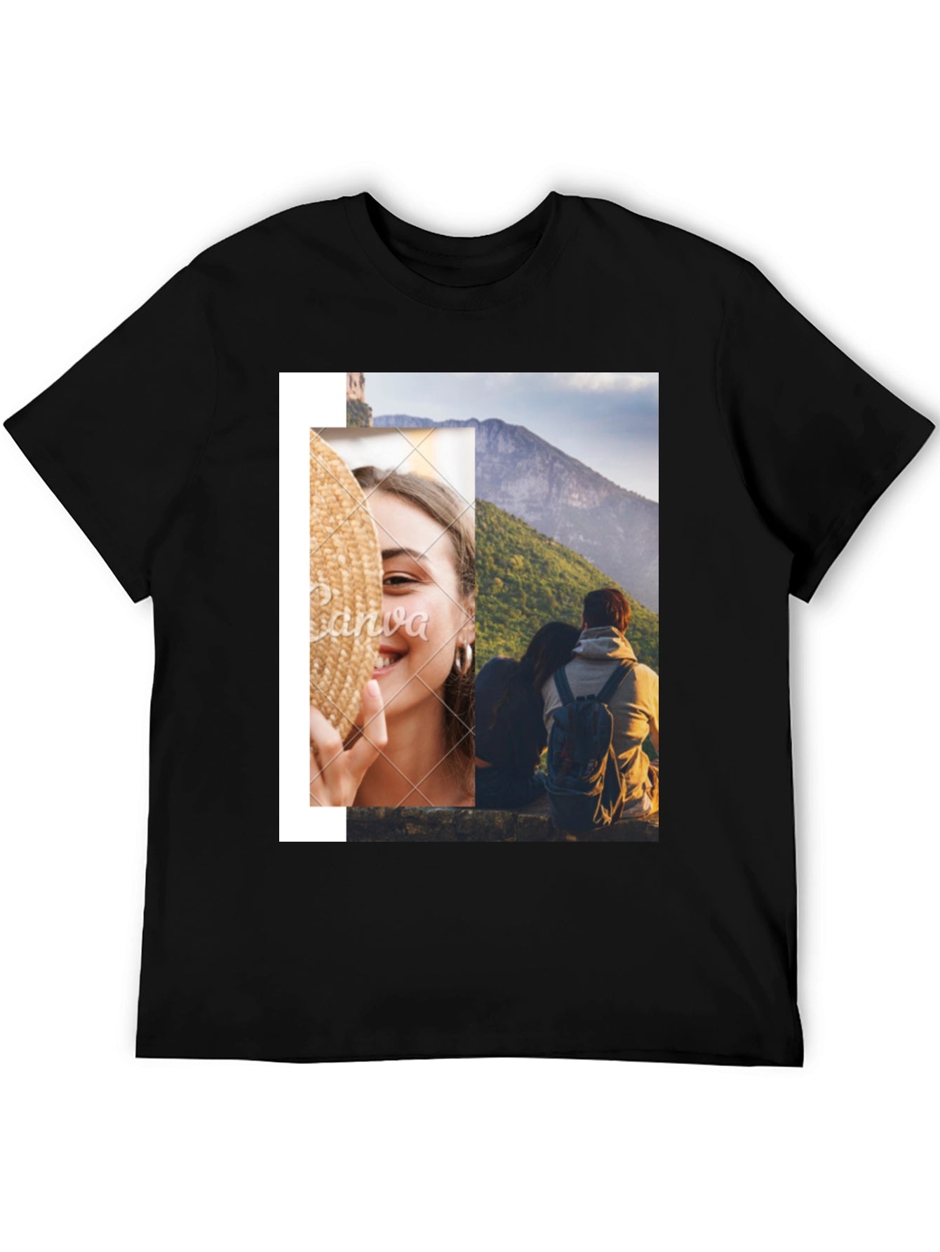 Stylish Graphic Print T-Shirt - Couples Scenic Design