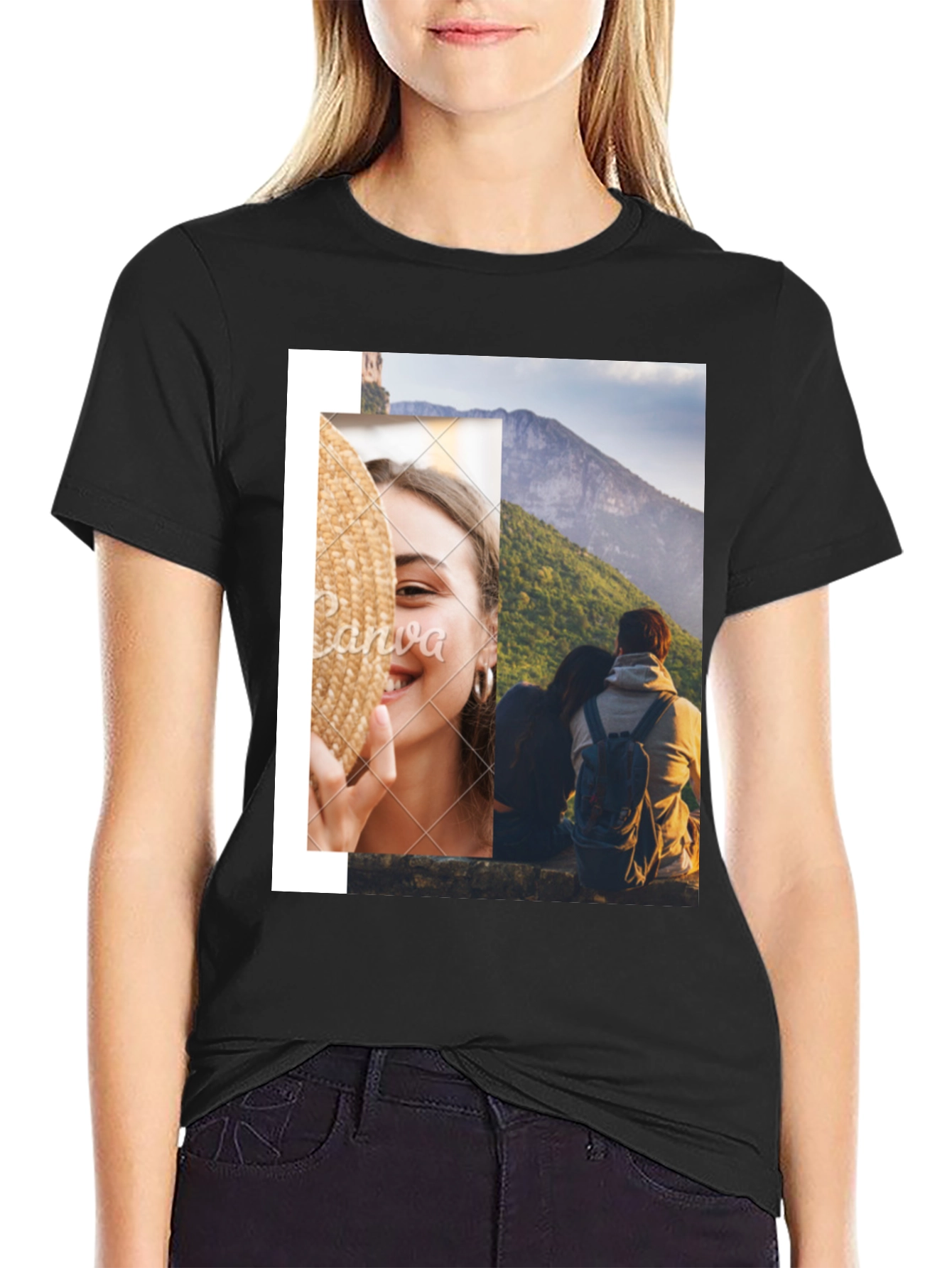 Stylish Graphic Print T-Shirt - Couples Scenic Design