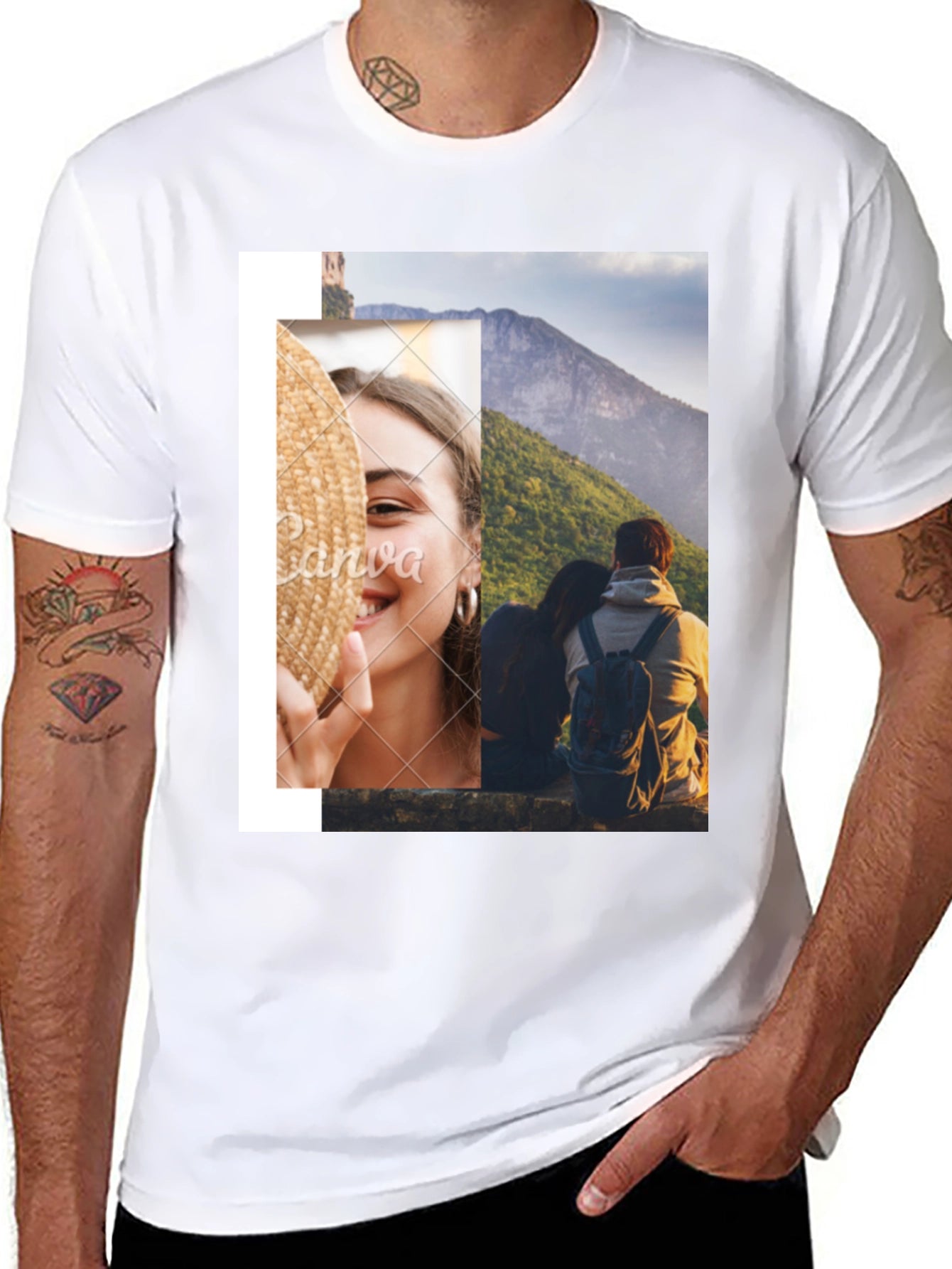 Stylish Graphic Print T-Shirt - Couples Scenic Design