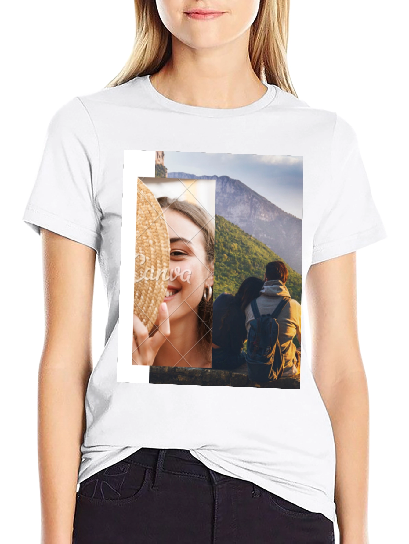 Stylish Graphic Print T-Shirt - Couples Scenic Design