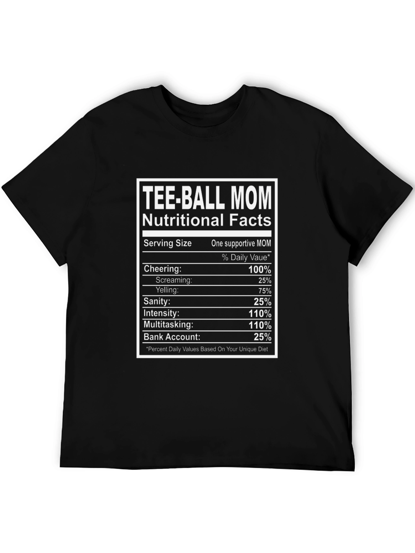 Tee-Ball Mom Nutritional Facts Graphic Tee
