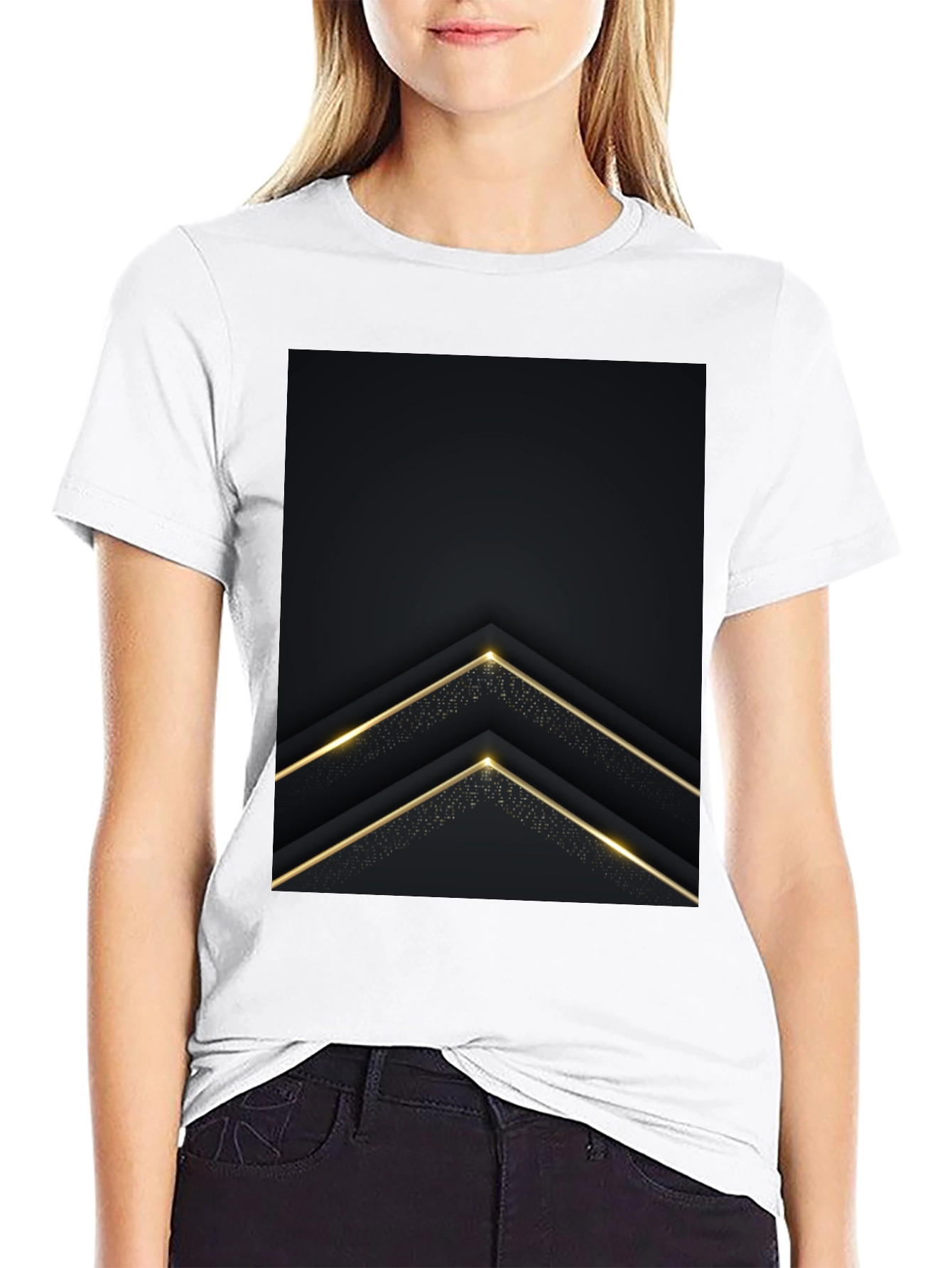 Modern Black Tee with Gold Arrow Design