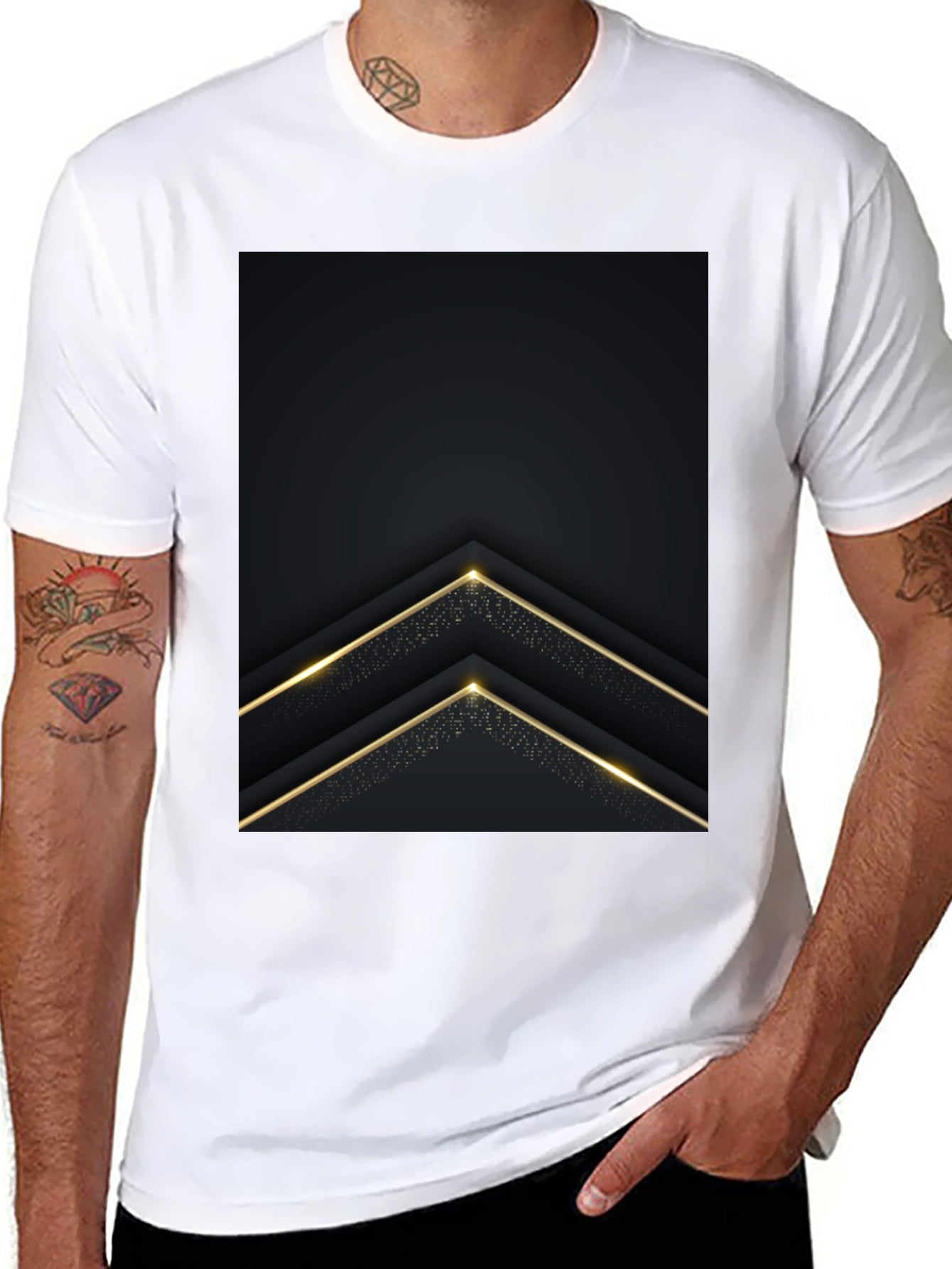 Modern Black Tee with Gold Arrow Design