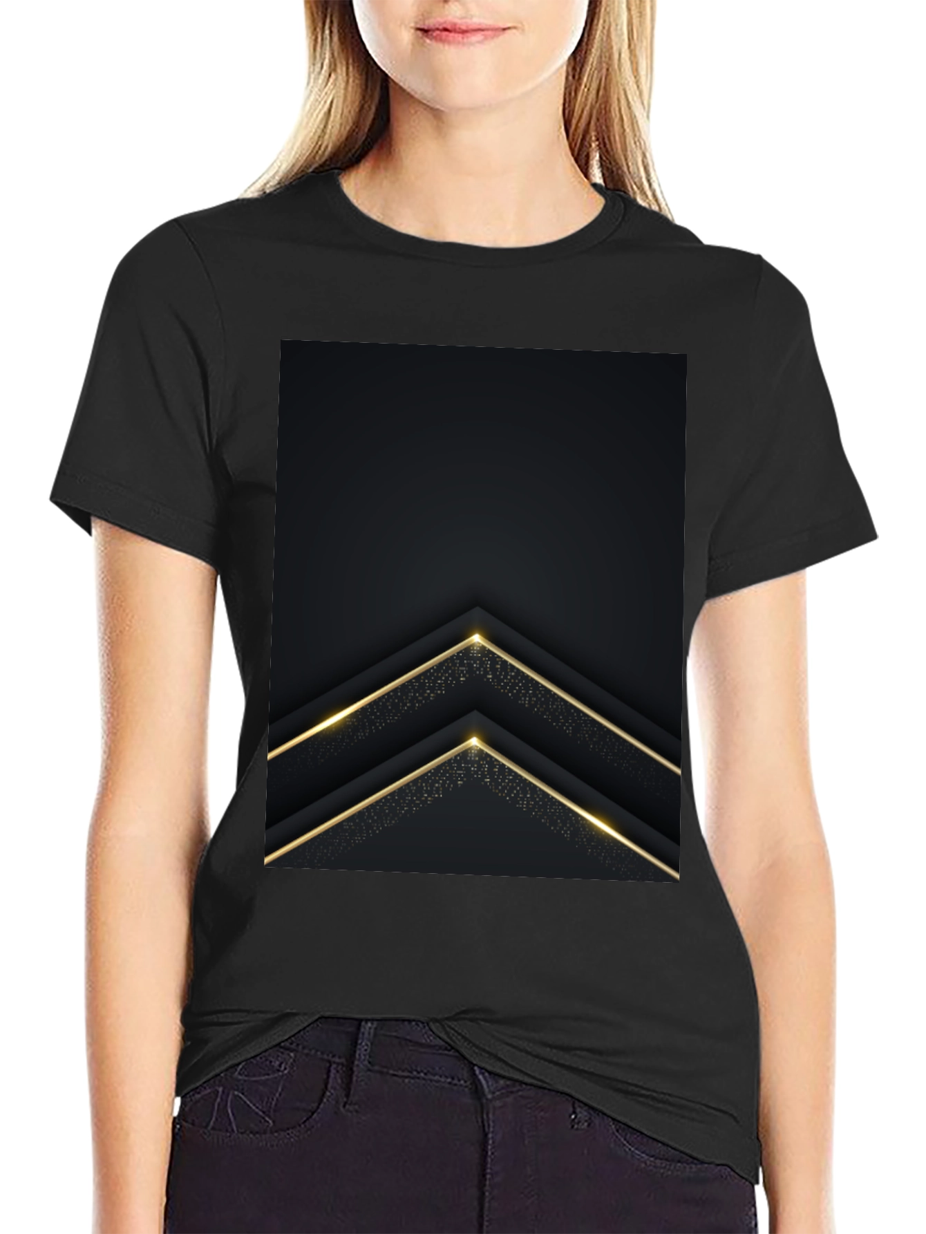 Modern Black Tee with Gold Arrow Design