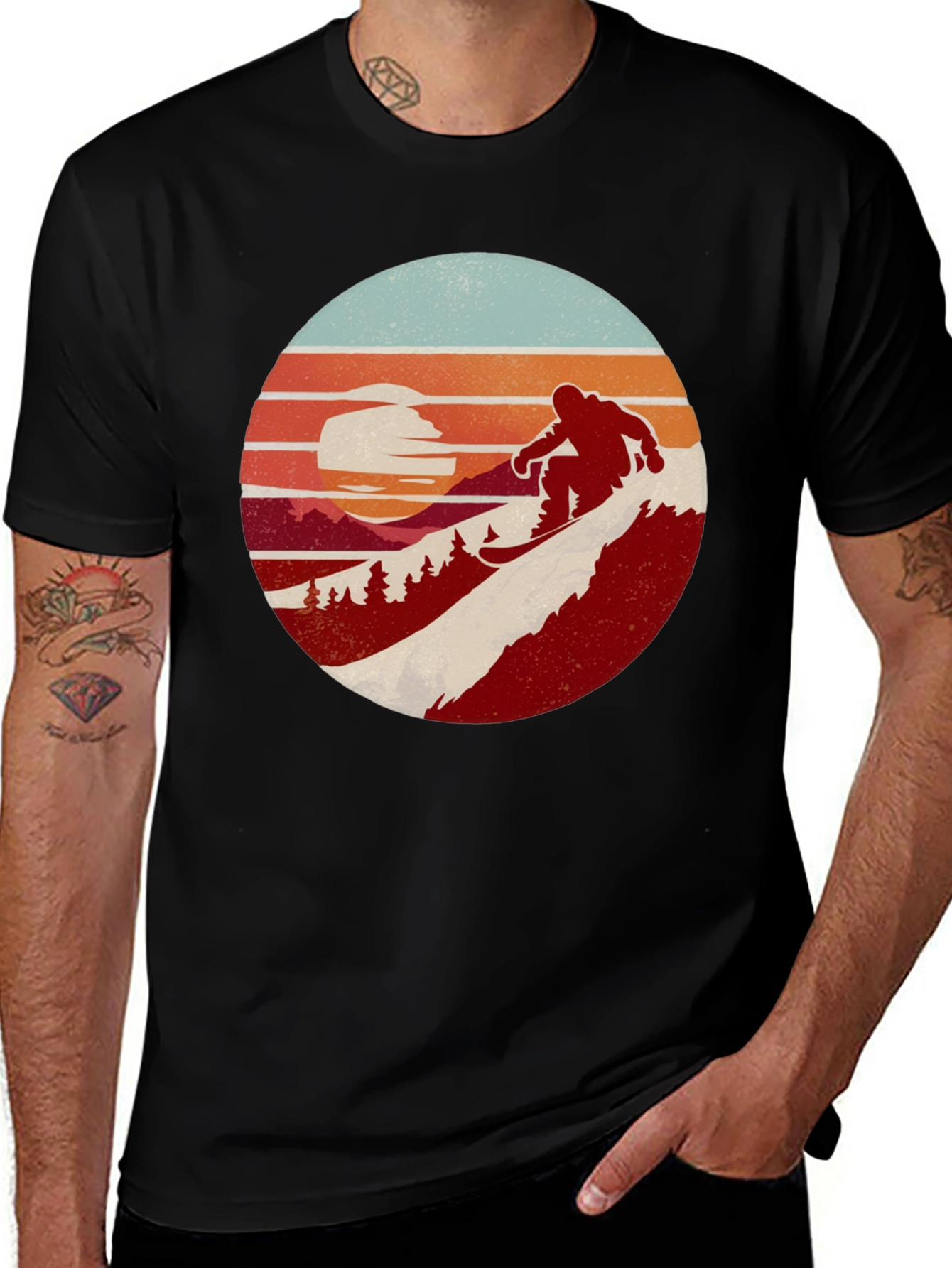Retro Snowboarder Sunset Graphic Tee