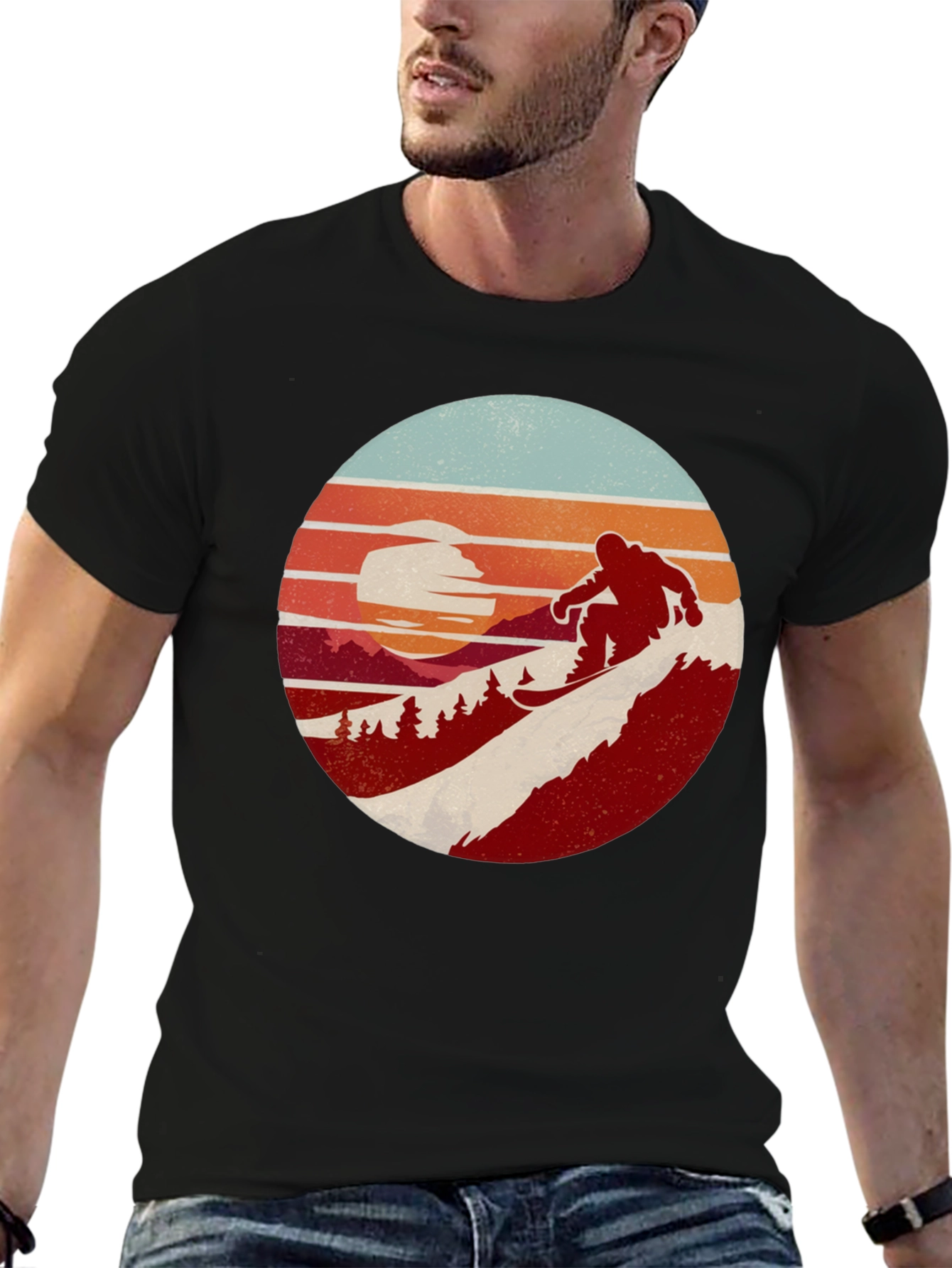 Retro Snowboarder Sunset Graphic Tee