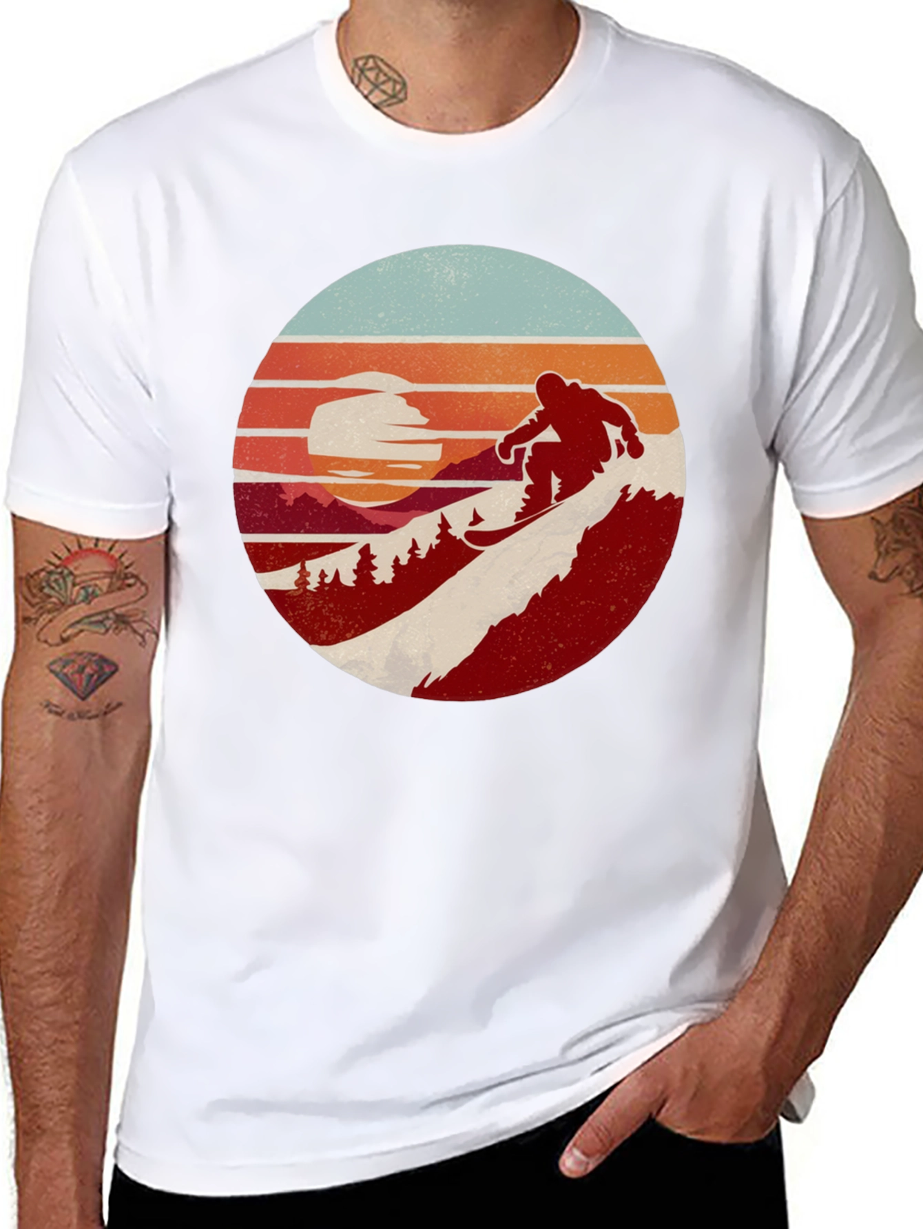 Retro Snowboarder Sunset Graphic Tee