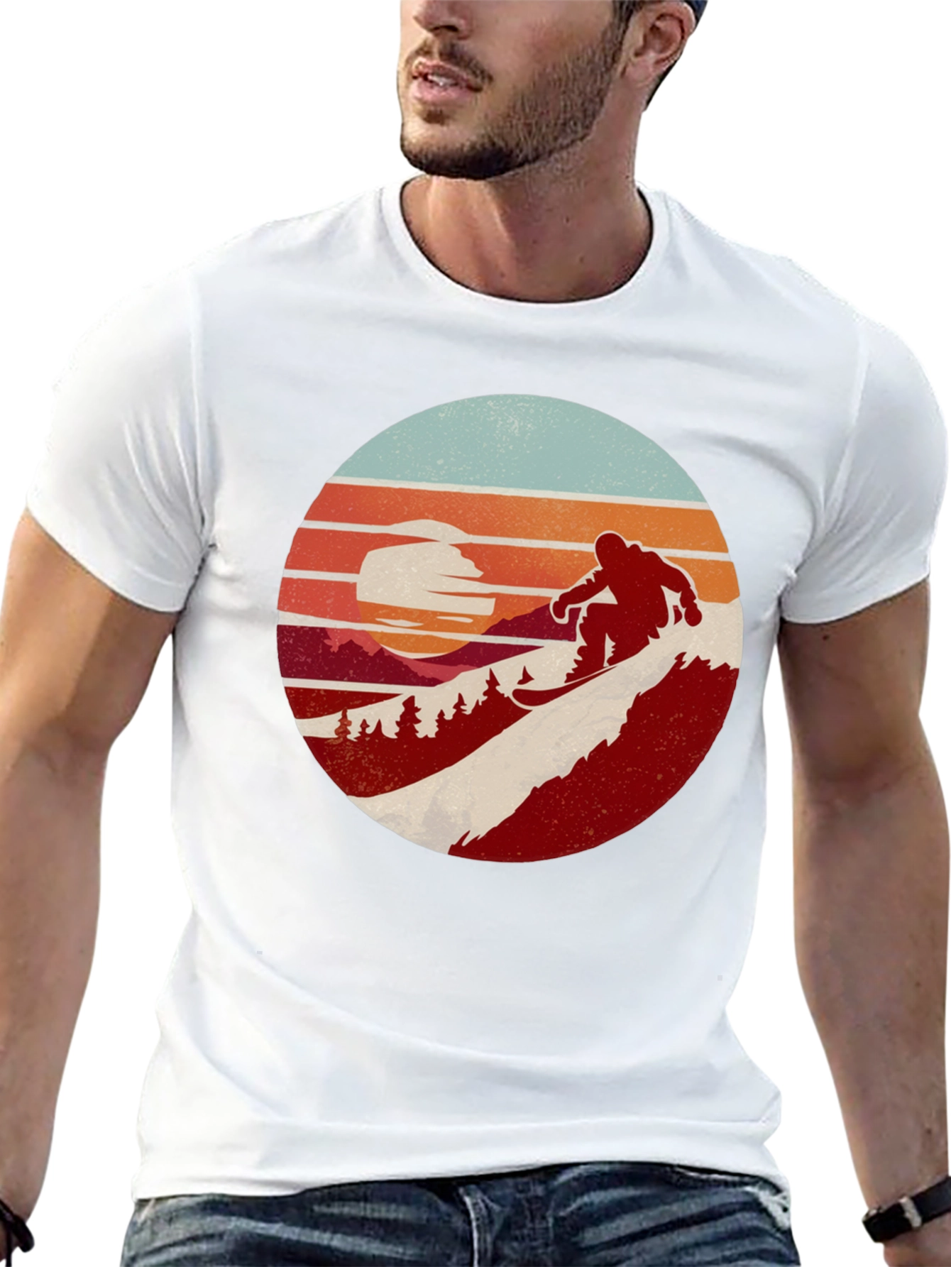 Retro Snowboarder Sunset Graphic Tee