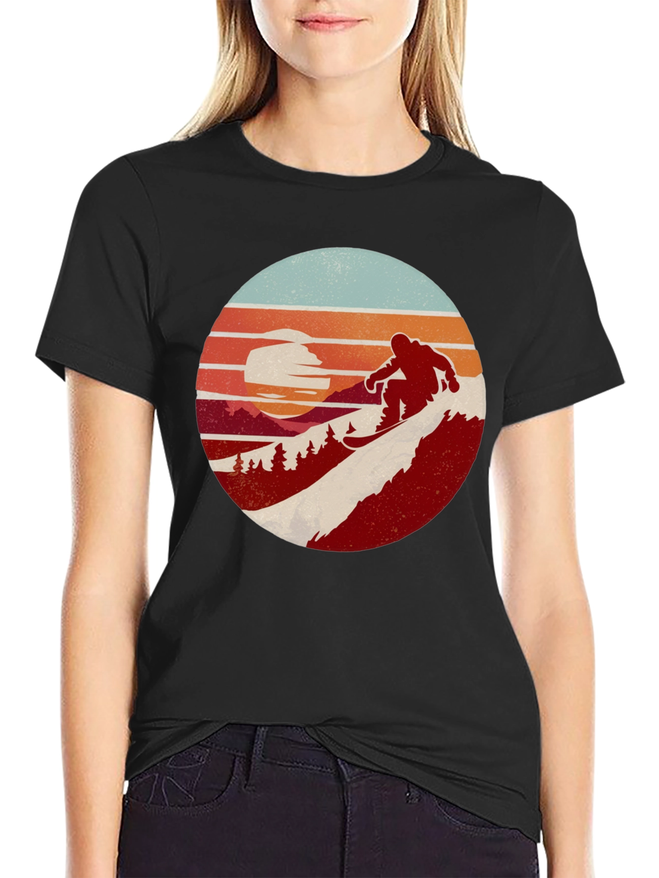 Retro Snowboarder Sunset Graphic Tee