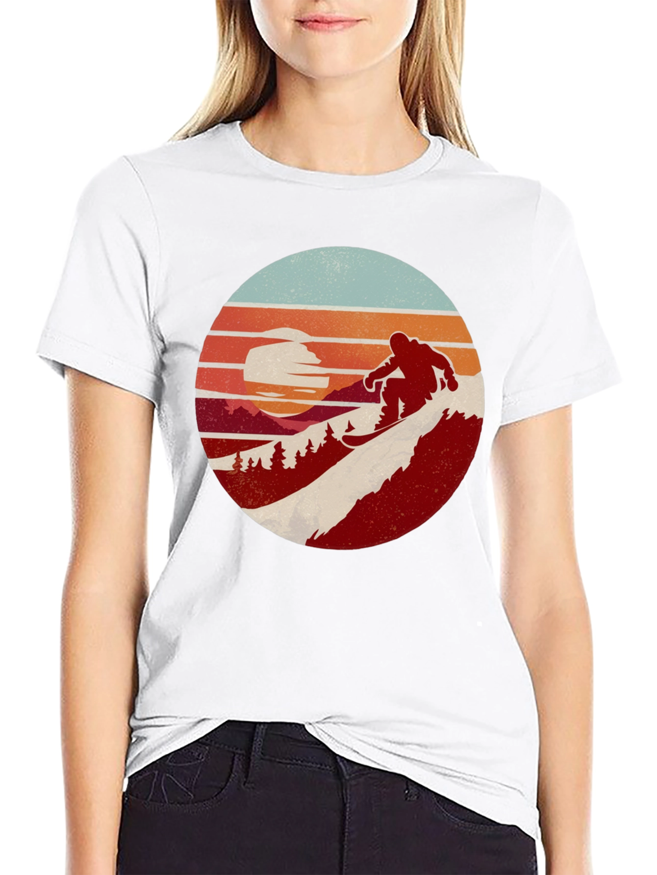 Retro Snowboarder Sunset Graphic Tee
