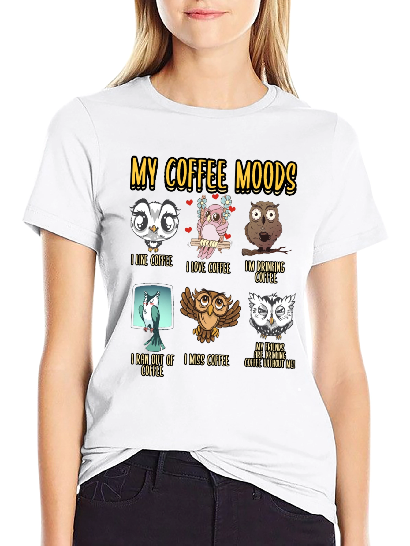 Coffee Moods Owl T-Shirt - Funny Coffee Lover Tee