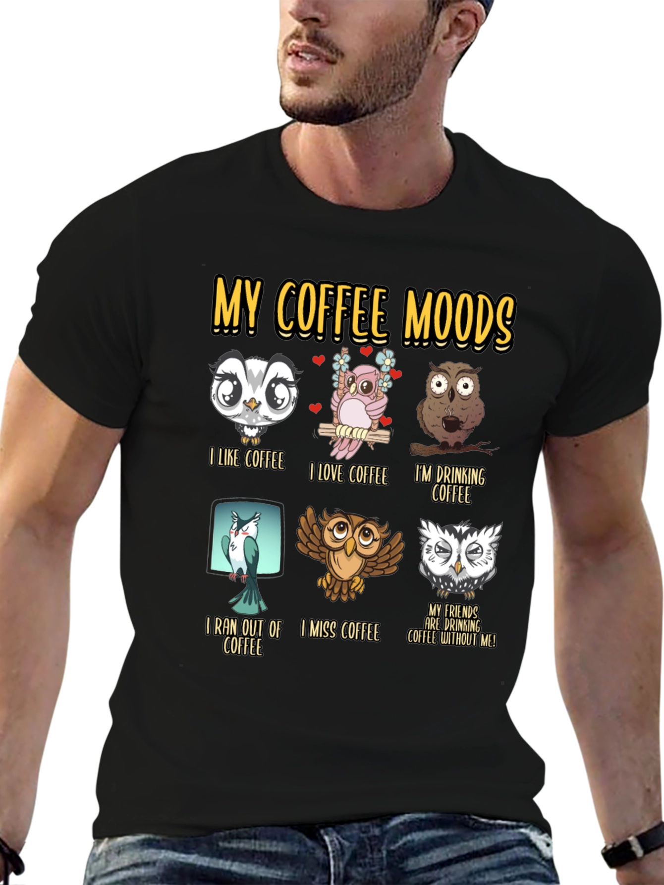 Coffee Moods Owl T-Shirt - Funny Coffee Lover Tee