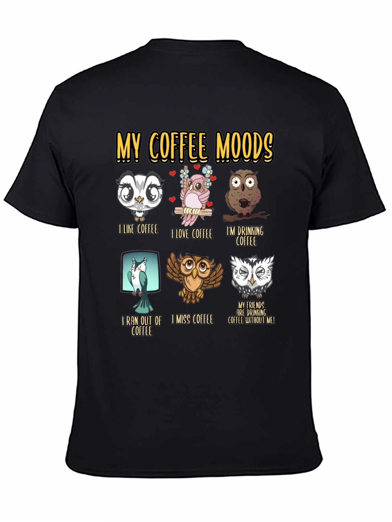 Coffee Moods Owl T-Shirt - Funny Coffee Lover Tee